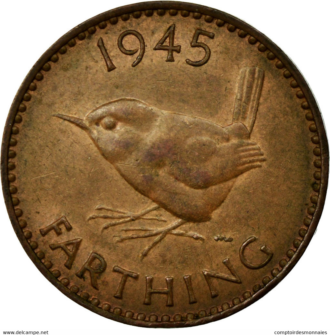 Monnaie, Grande-Bretagne, George VI, Farthing, 1945, TB+, Bronze, KM:843 - B. 1 Farthing