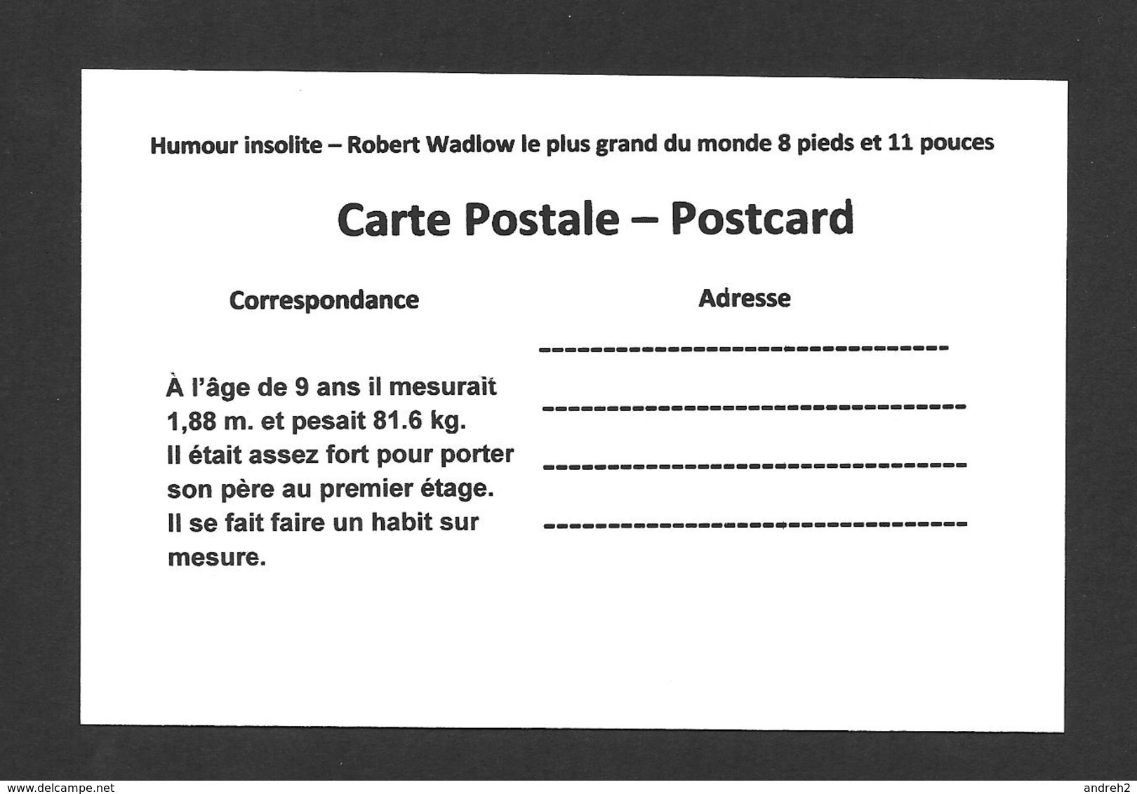 HUMOUR - INSOLITE - LE GÉANT ROBERT WADLOW  IL SE FAIT FAIRE UNE HABIT SUR MESURE - Humour