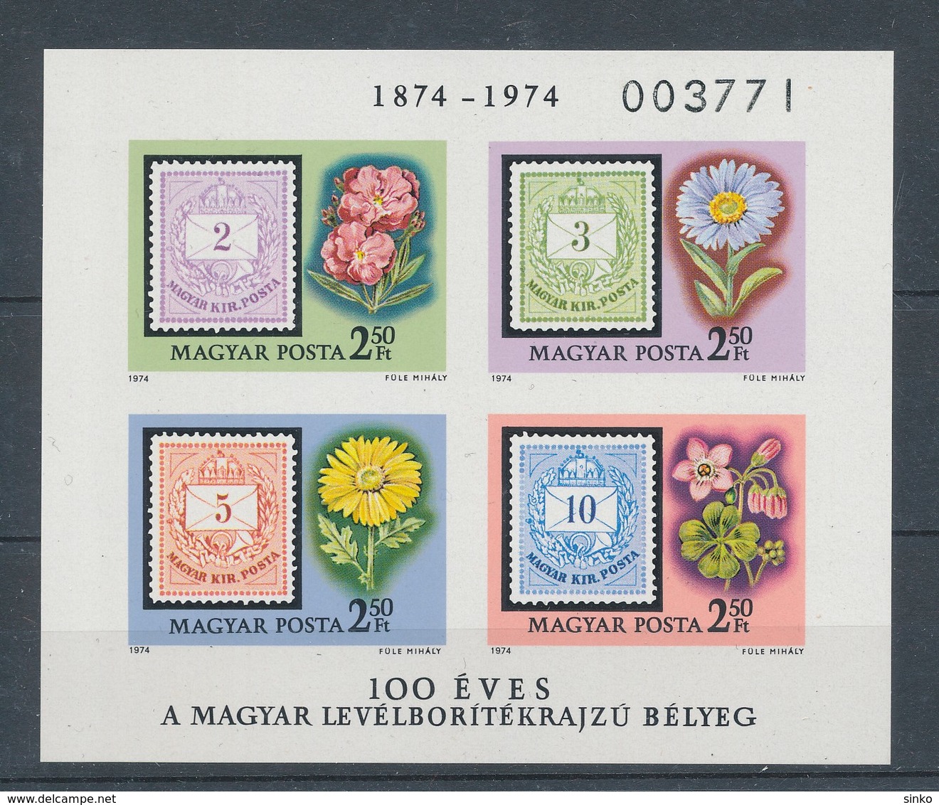 1974. The Envelope Pictured Stamp Is 100 Years Old - Block - Imperforate - Unused Stamps