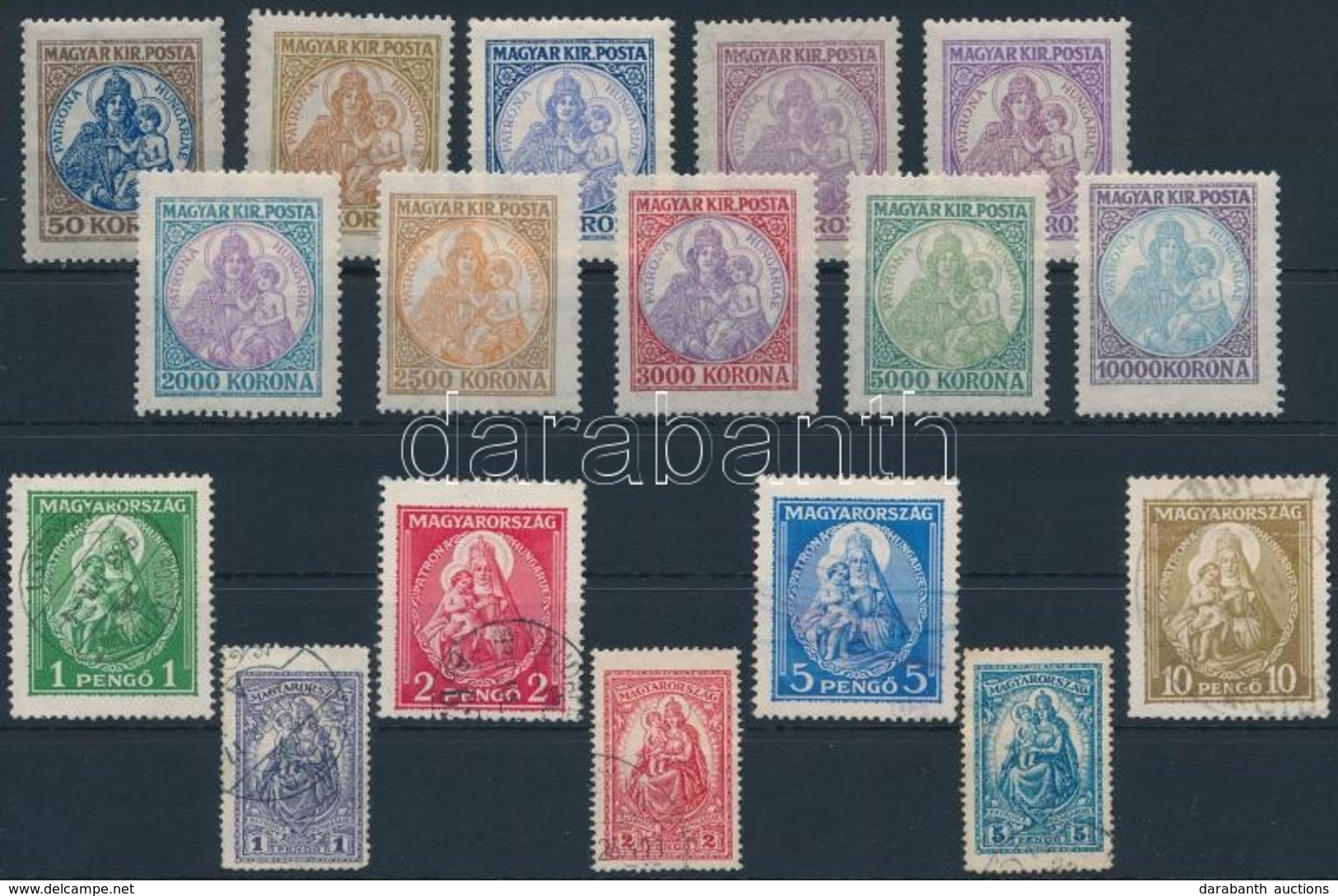 ** O 1921/1925 Koronás Madonna + 1926 Keskeny Madonna + 1932 Nagy Madonna 1-1 Sor Stecklapon (13.700) - Autres & Non Classés