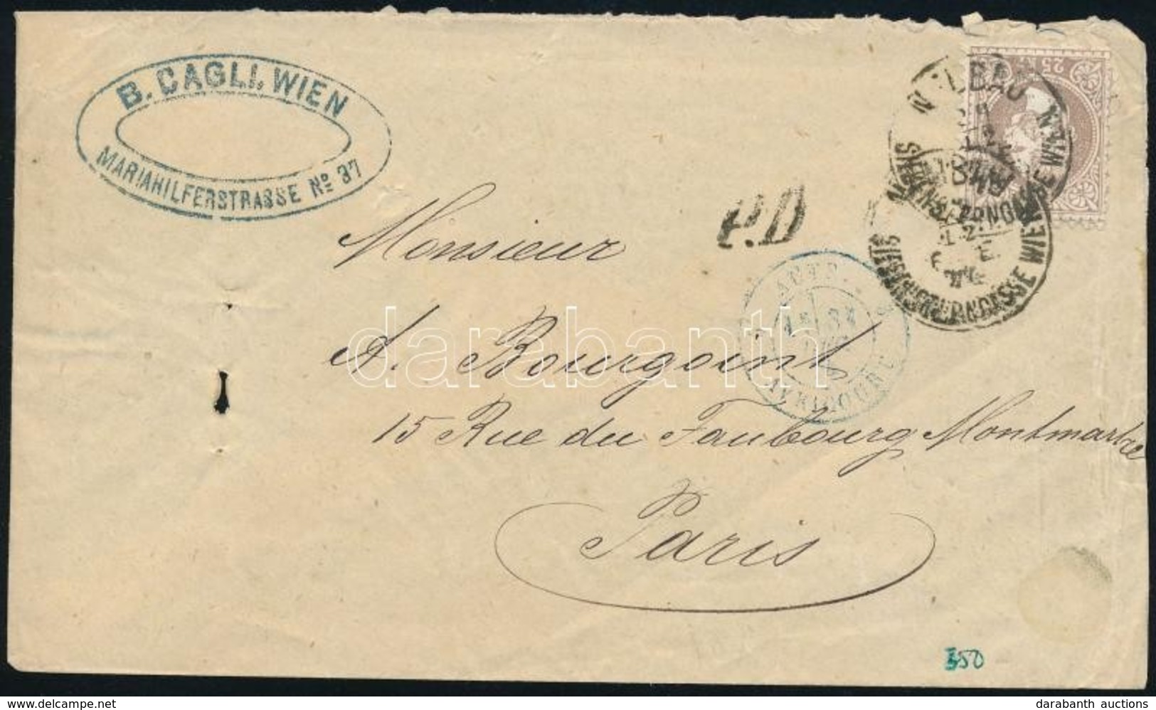 Ausztria 1876 Levél Párizsba 25kr Bérmentesítéssel - Altri & Non Classificati