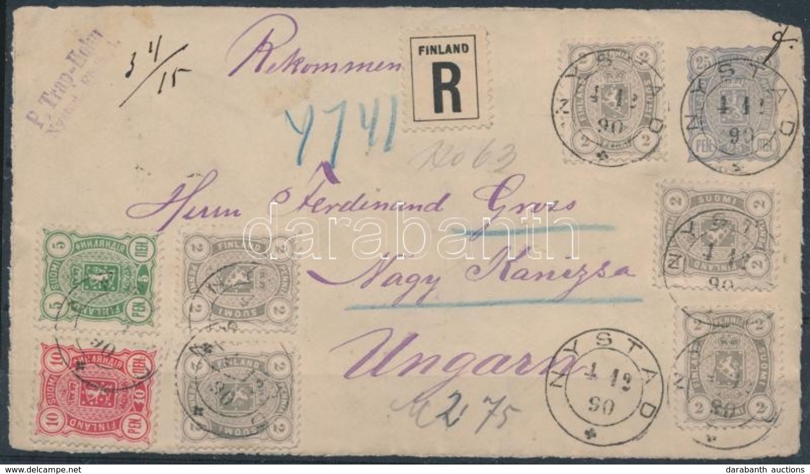 Finnország 1890 Ajánlott Levél Előlap / Finland Registered Cover Front To Hungary 'NYSTAD' - Nagy Kanizsa - Autres & Non Classés