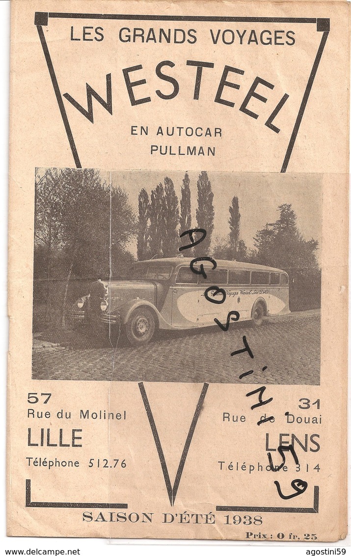 Voyages WESTEEL Autocar Pullman Lille Lens - Publicités