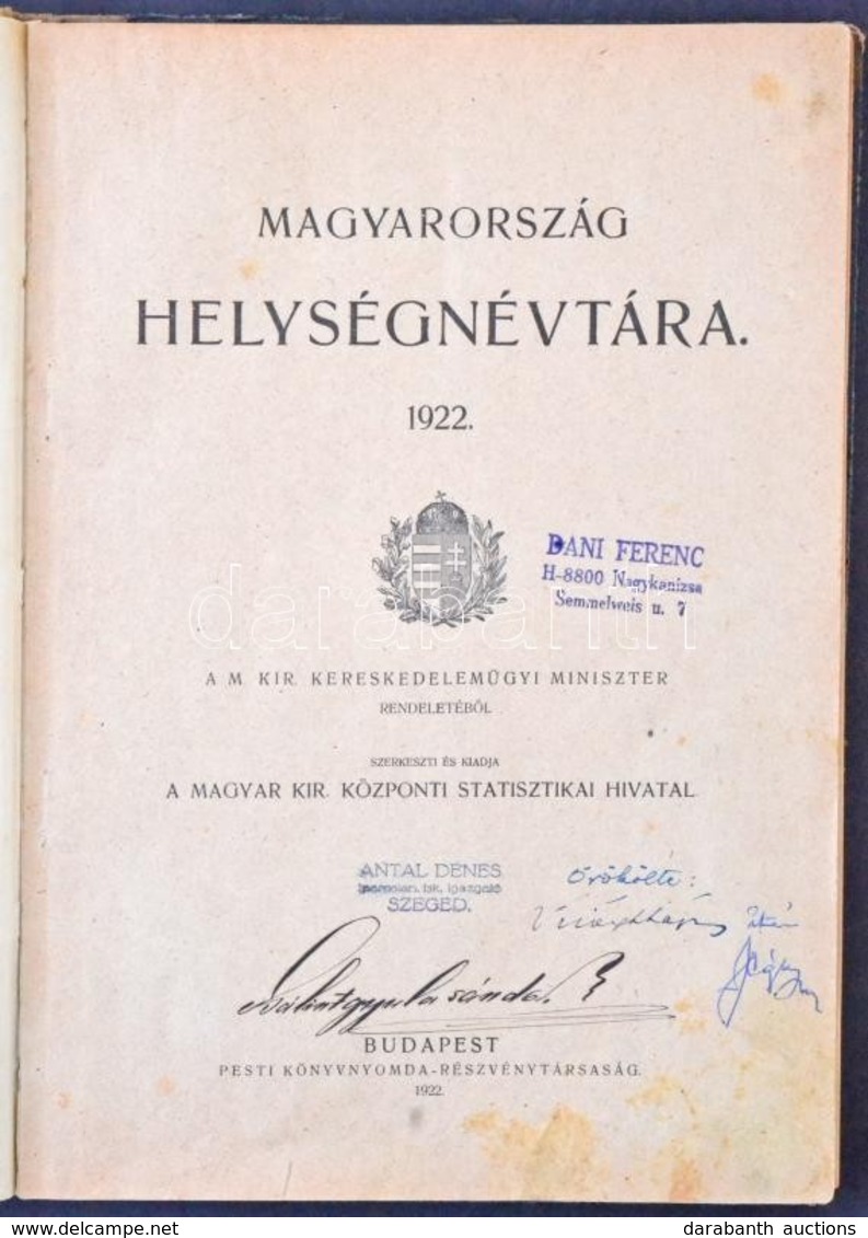 Magyarország Helységnévtára 1922 (147 Oldal) - Other & Unclassified