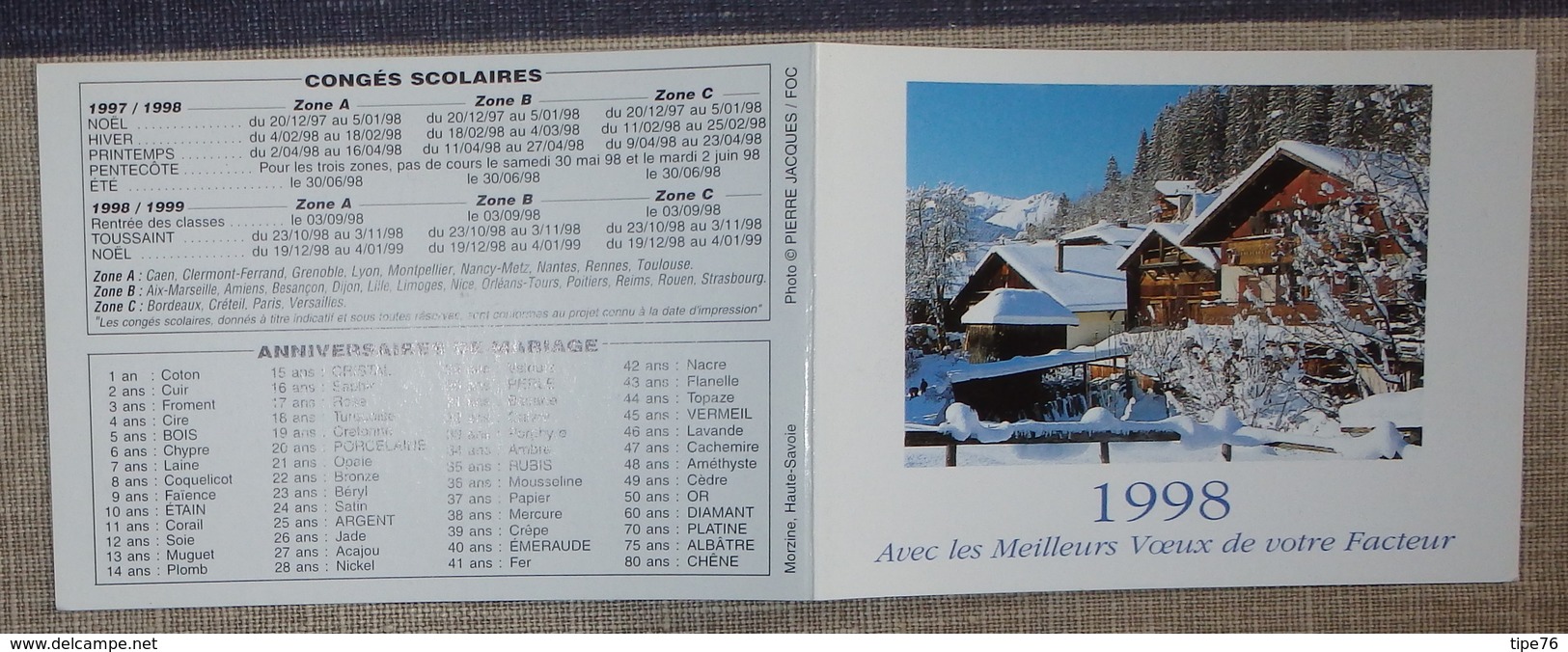 Petit Calendrier Poche 1998 Lavigne PTT Facteur  La Poste Morzine Haute Savoie - Petit Format : 1991-00