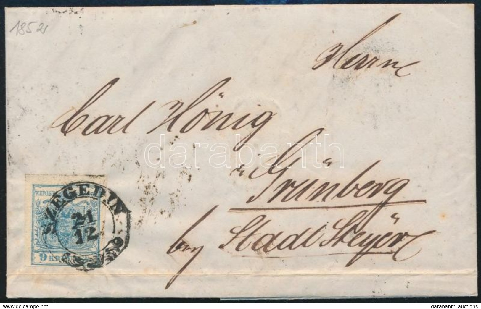 1852 9kr HP III Levélen 'SZEGEDIN' - Other & Unclassified