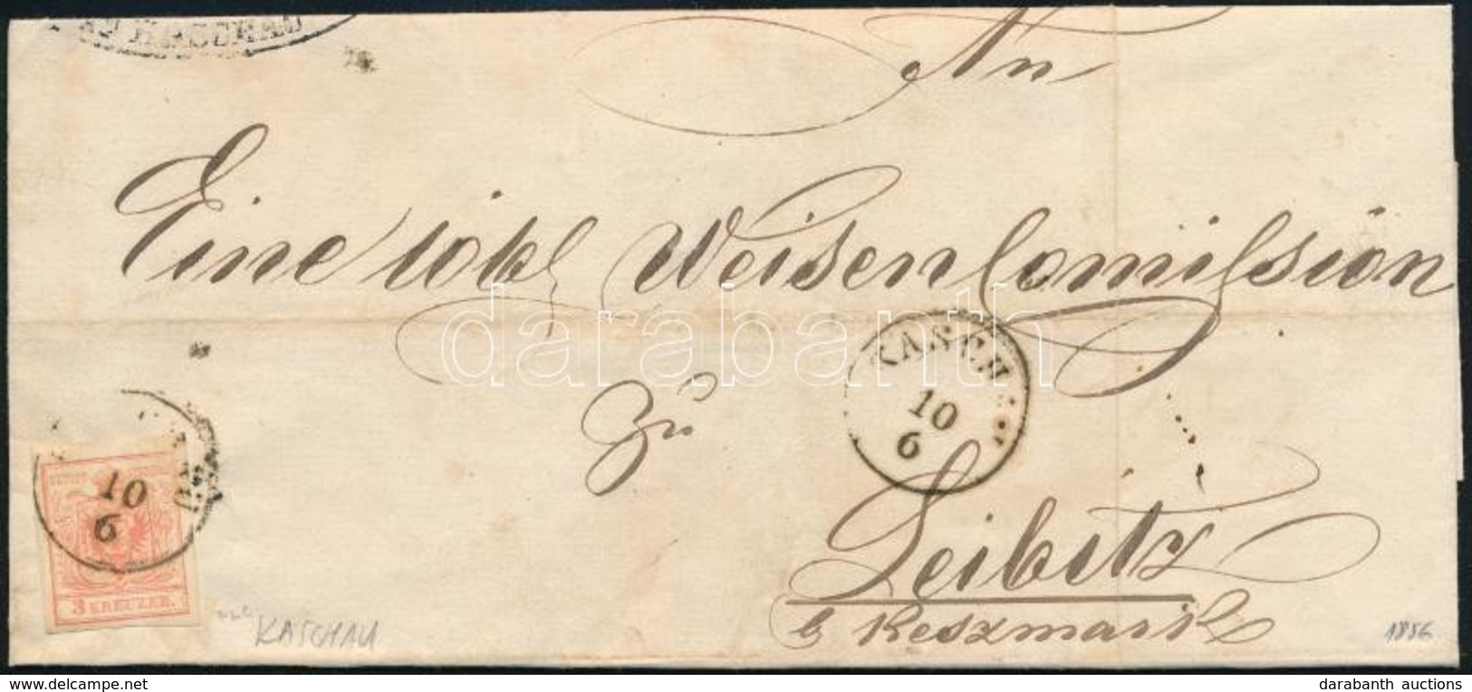 1856 3kr MP Levélen 'KASCHAU' - 'KÉSMÁRK' - Leibitz - Other & Unclassified