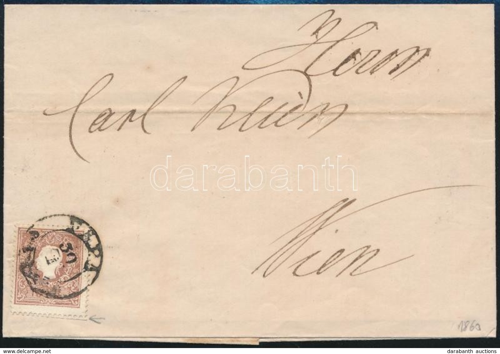 1860 10kr II. Alul Ollóval Vágva Levélen 'PÁPA' - Wien - Other & Unclassified