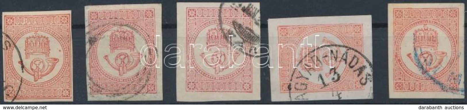O 1871 5 Db Könyvnyomású Hírlapbélyeg: Színárnyalatok, 1 Bélyegen Festékfolt - Sonstige & Ohne Zuordnung