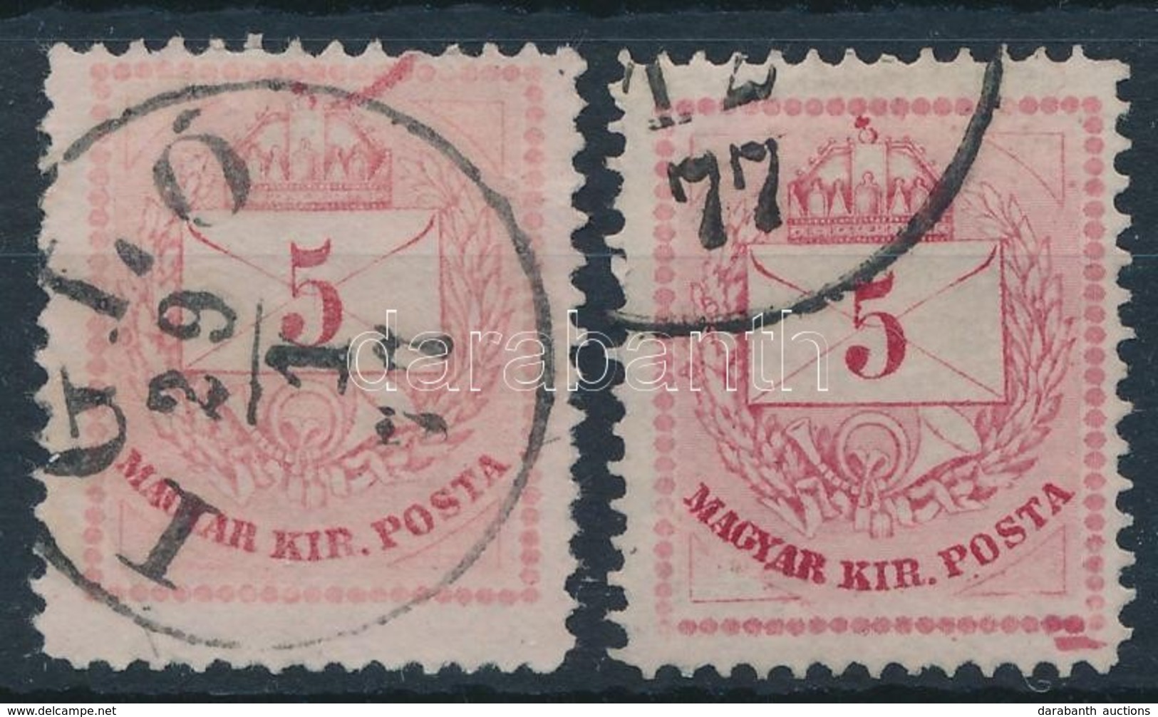 O 1874 2 Db 5kr Bélyeg, Festékfoltok, Lemezhibák, Méret - Sonstige & Ohne Zuordnung