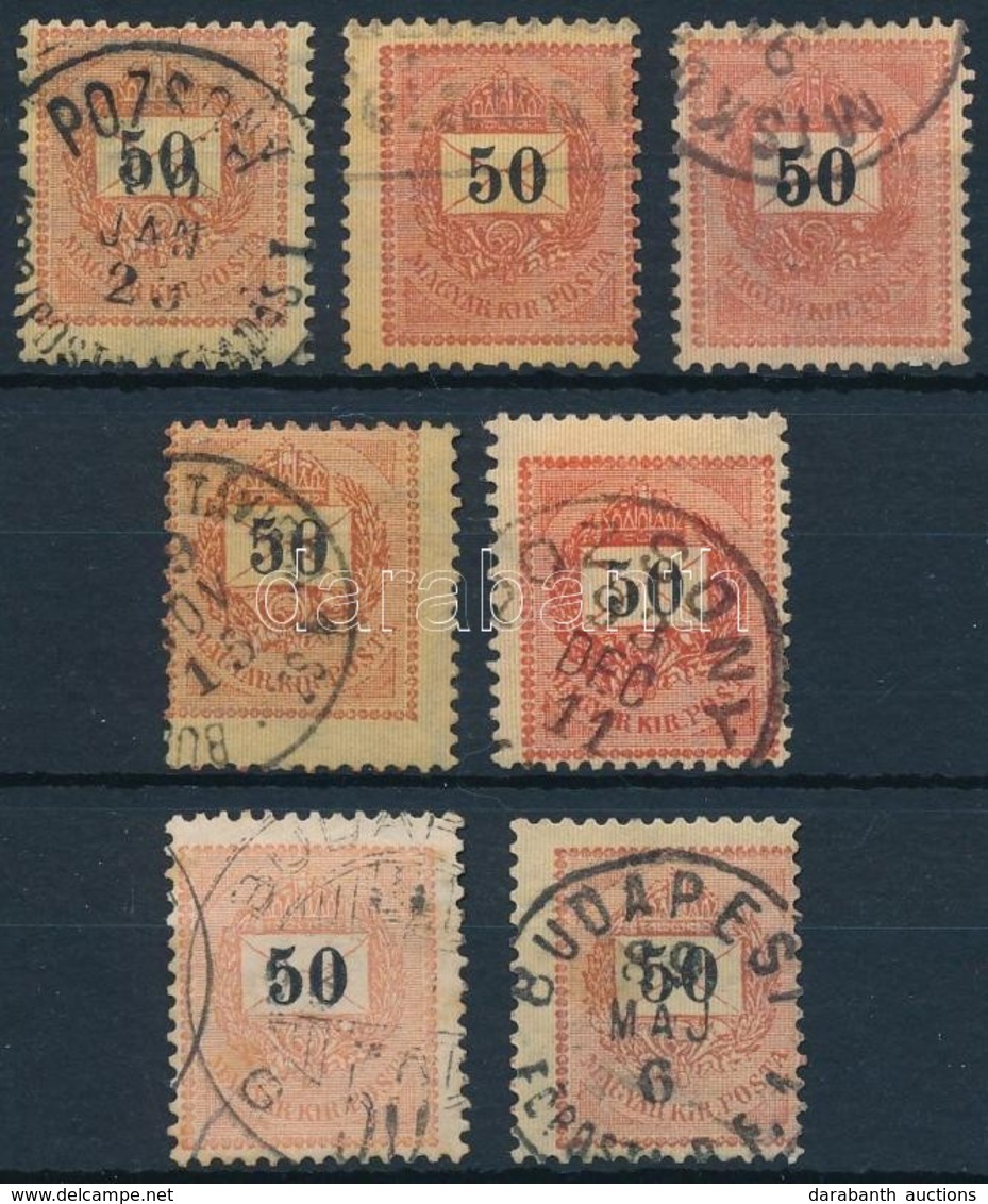 O 1889 7 Db Elfogazott 50kr, Színváltozatok - Other & Unclassified