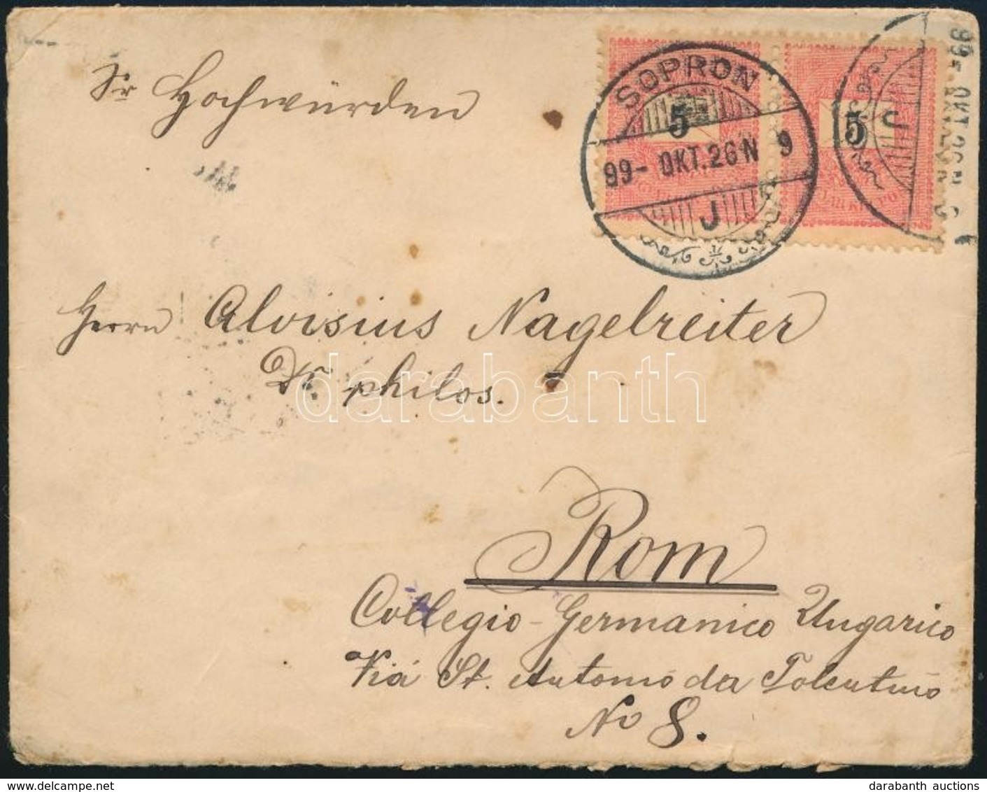 1899 Levél Rómába 5kr Pár Bérmentesítéssel 'SOPRON' - Autres & Non Classés