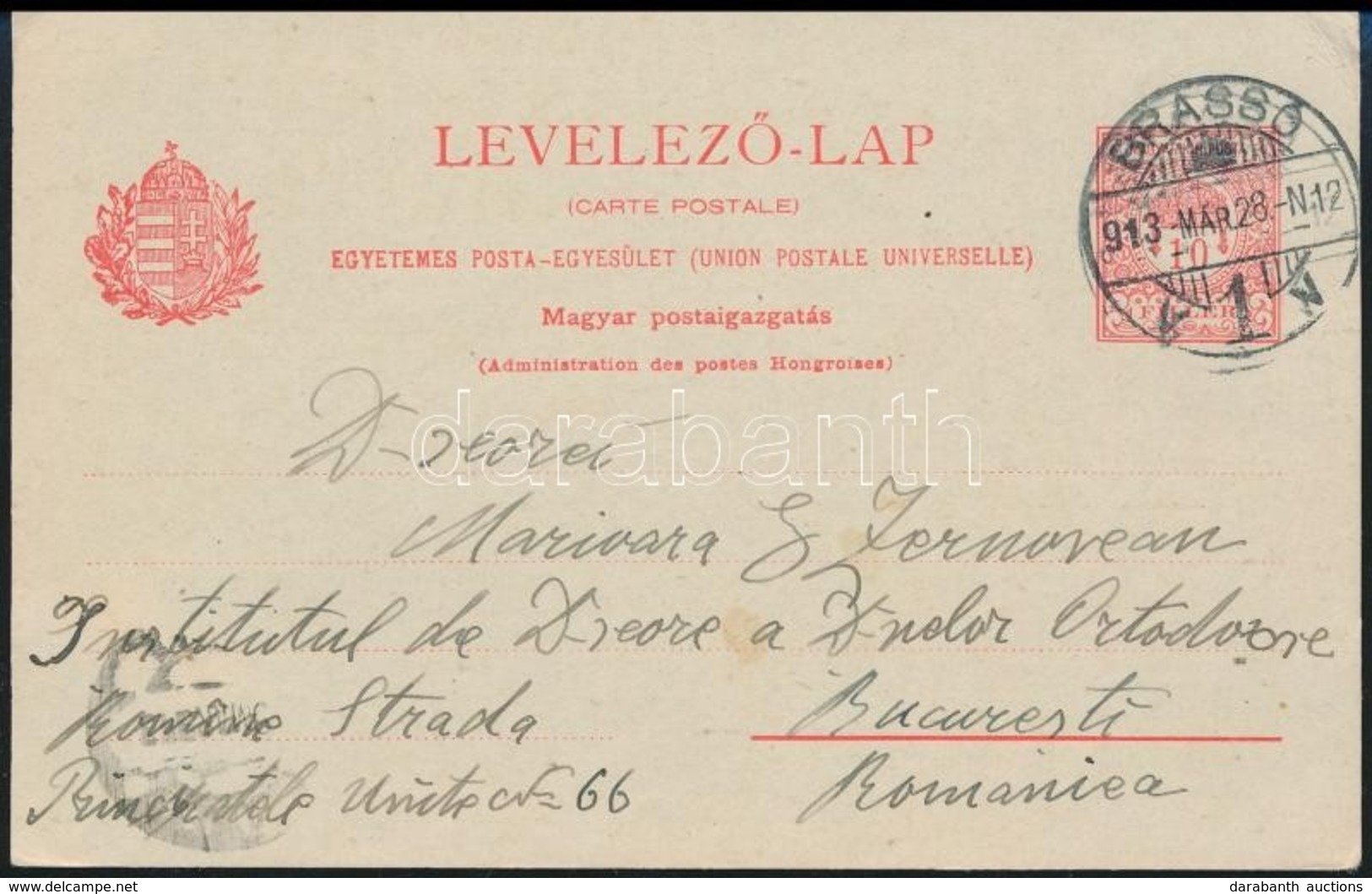 1913 Díjjegyes Levelezőlap Romániába - Otros & Sin Clasificación