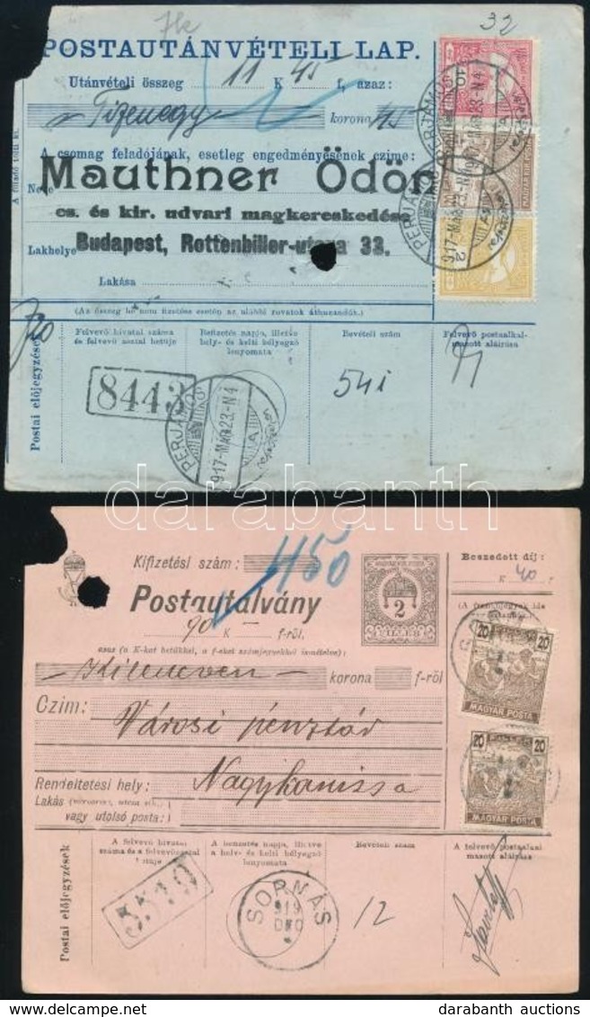 1917-1919 Postautánvételi Lap és Postautalvány Postakezelési Lyukasztásokkal - Autres & Non Classés