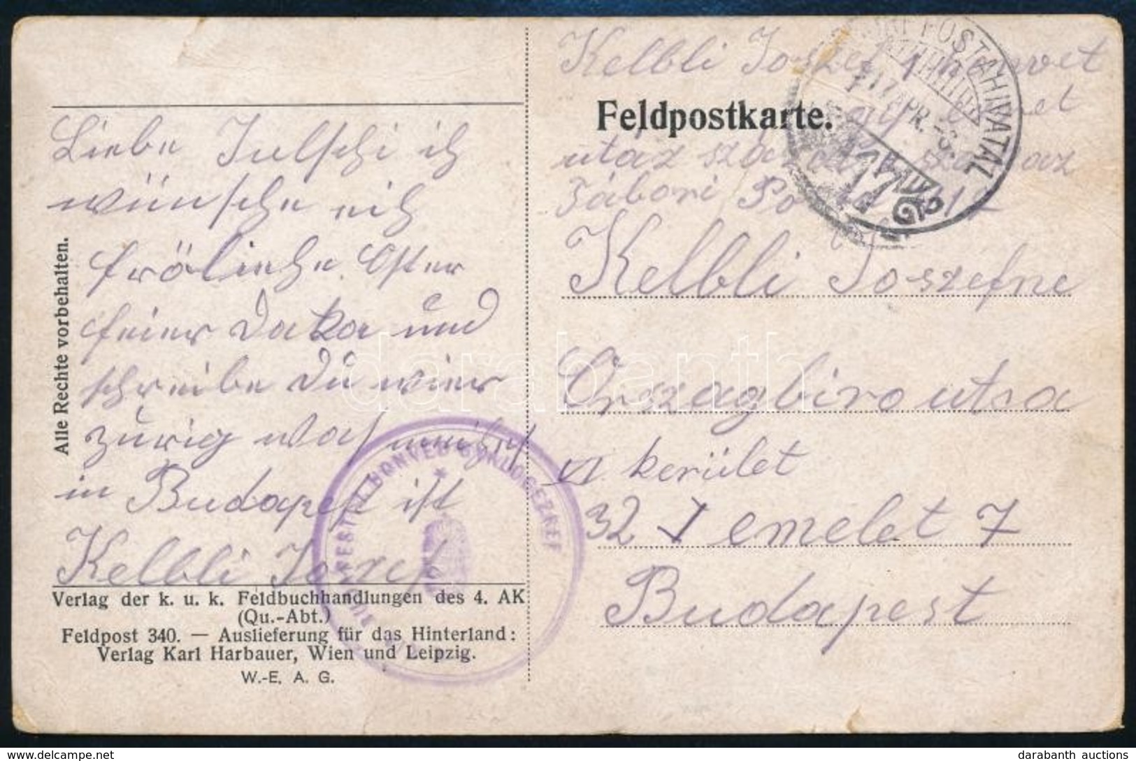 1917 Tábori Posta Képeslap / Field Postcard 'M.KIR. BUDAPESTI HONVÉD GYALOGEZRED' + 'TP 417' - Other & Unclassified