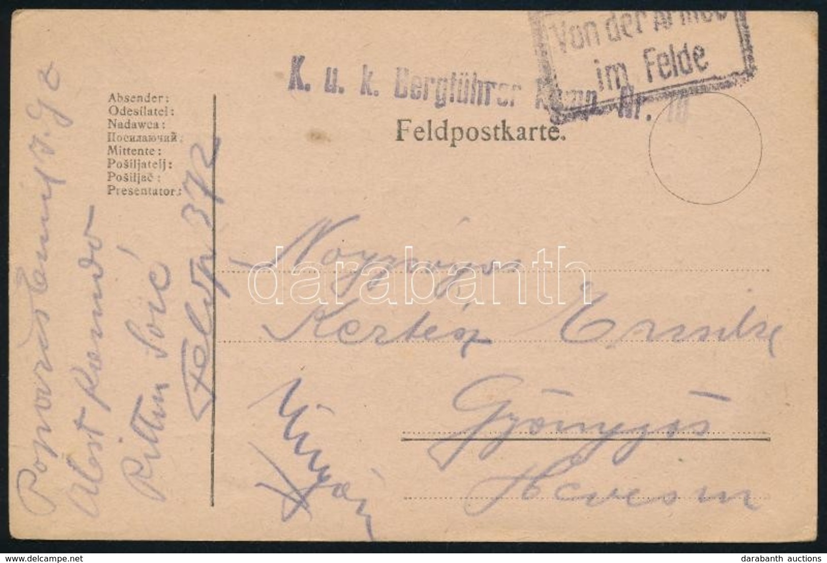 1918 Tábori Posta Levelezőlap / Field Postcard 'K.u.k. Bergführer Komp. Nr.10.' - Other & Unclassified