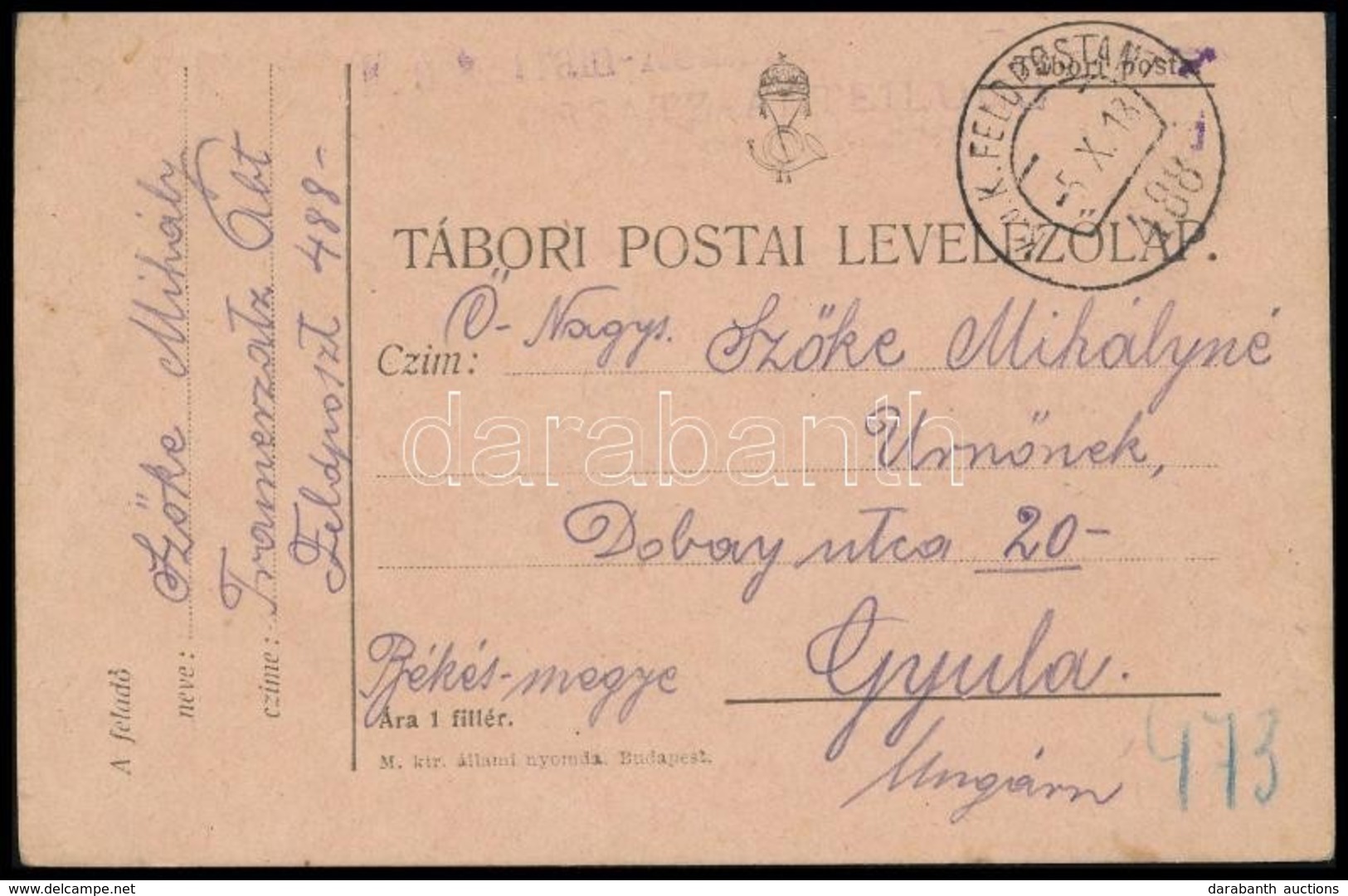 1918 Tábori Posta Képeslap 'K.u.k. Train-Retabl-Station Des A.O.K. Ersatz-Abteil' + 'FP 488' - Otros & Sin Clasificación