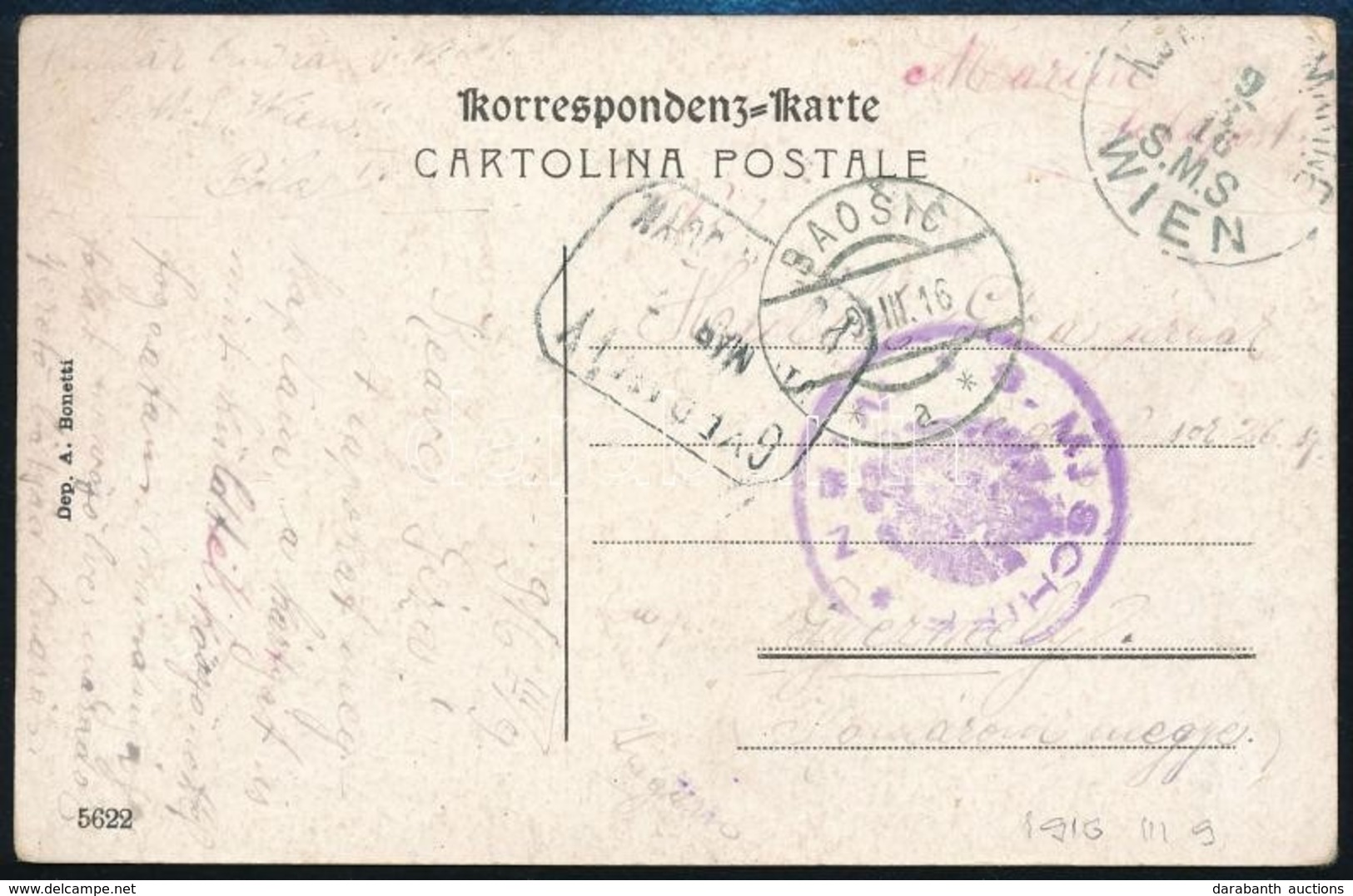 1916 Tábori Posta Képeslap 'K.u.K KRIEGSMARINE / S.M.S. WIEN' + 'GYERMELY' Postaügynökségi Bélyegzéssel - Other & Unclassified