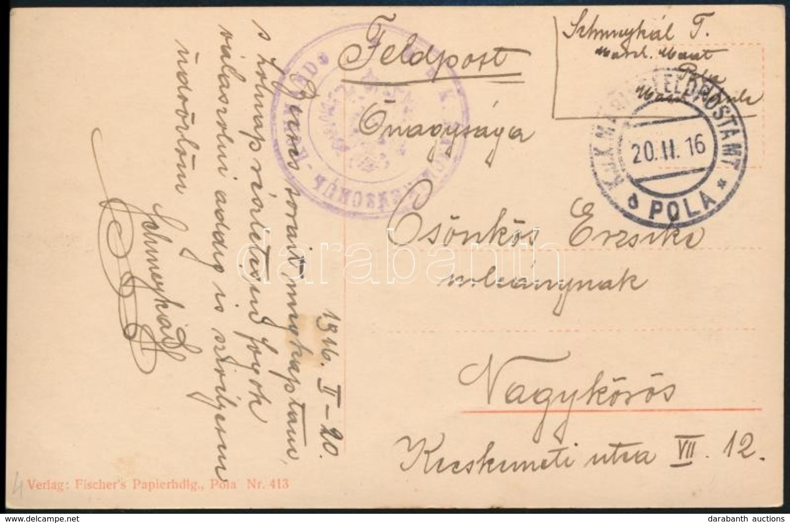 1916 Képeslap / Postcard 'K.u.k. MASCHINENSCHUL-KOMMANDO' + 'MFP POLA D' - Otros & Sin Clasificación