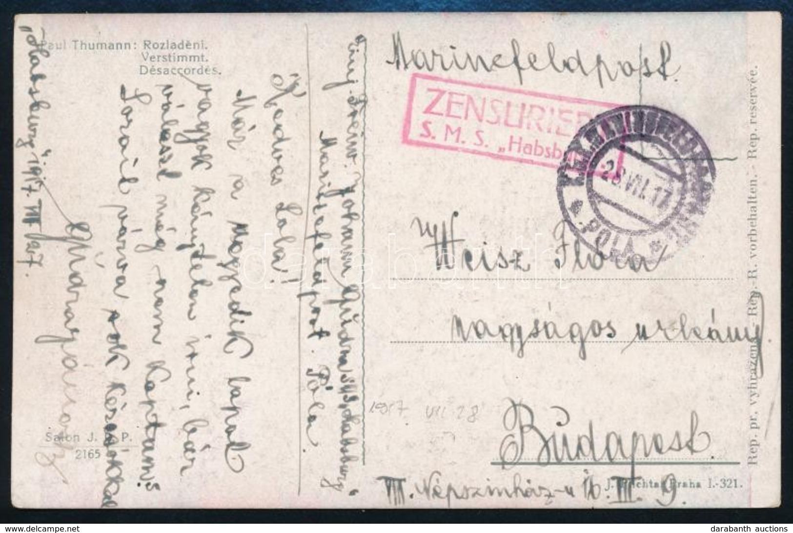 1917 Tábori Posta Képeslap Hajópostával / Field Postcard 'S.M.S. Habsburg' + 'MFP POLA' - Other & Unclassified