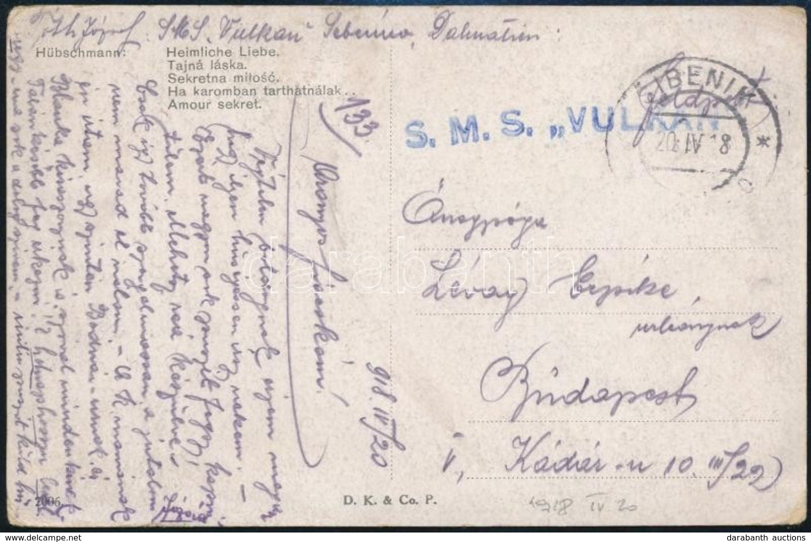 1918 Hadihajó Posta Képeslap 'S.M.S. VULKÁN' - Sonstige & Ohne Zuordnung