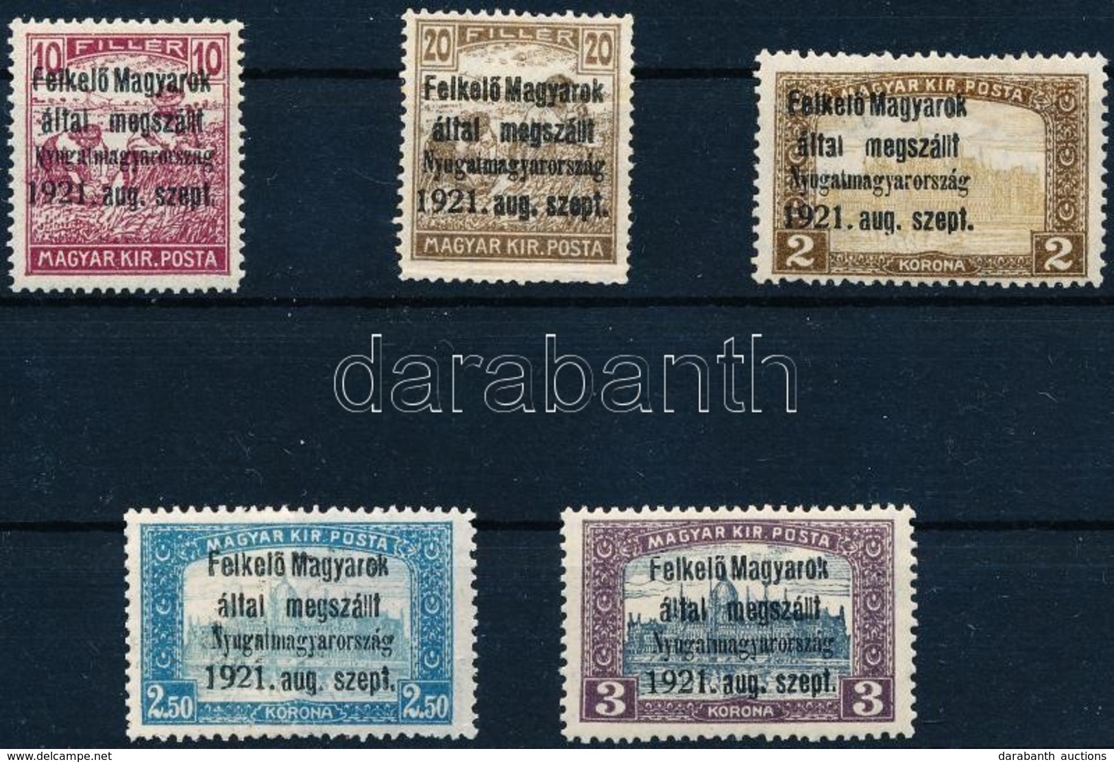 ** * Nyugat-Magyarország I. 1921 5 Db Bélyeg / Mi 1, 2, 8, 9, 10 Signed: Bodor (lemezhibák, Eltolódások / Plate Flaws, S - Other & Unclassified