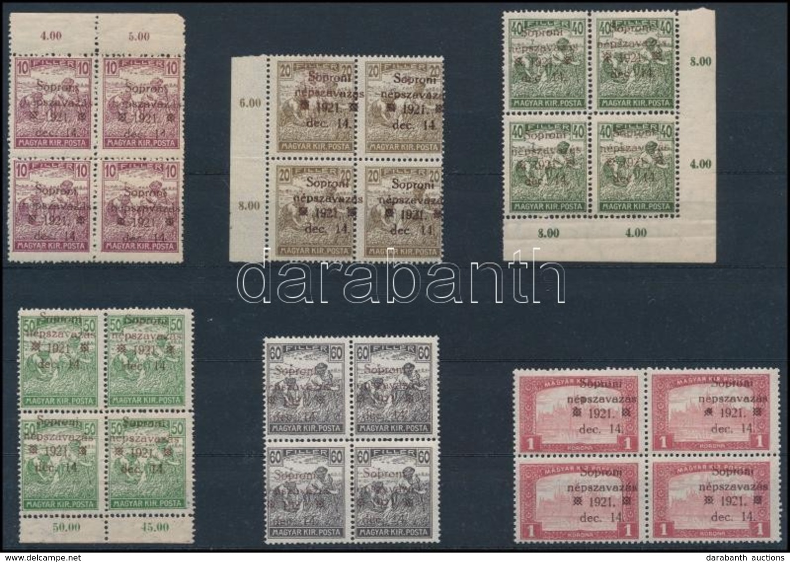 ** Nyugat-Magyarország VIII. 1921 A Sor Első 6 értéke Négyes Tömbökben / Mi I-VI Blocks Of 4, Signed: Bodor (60f Fogelvá - Otros & Sin Clasificación