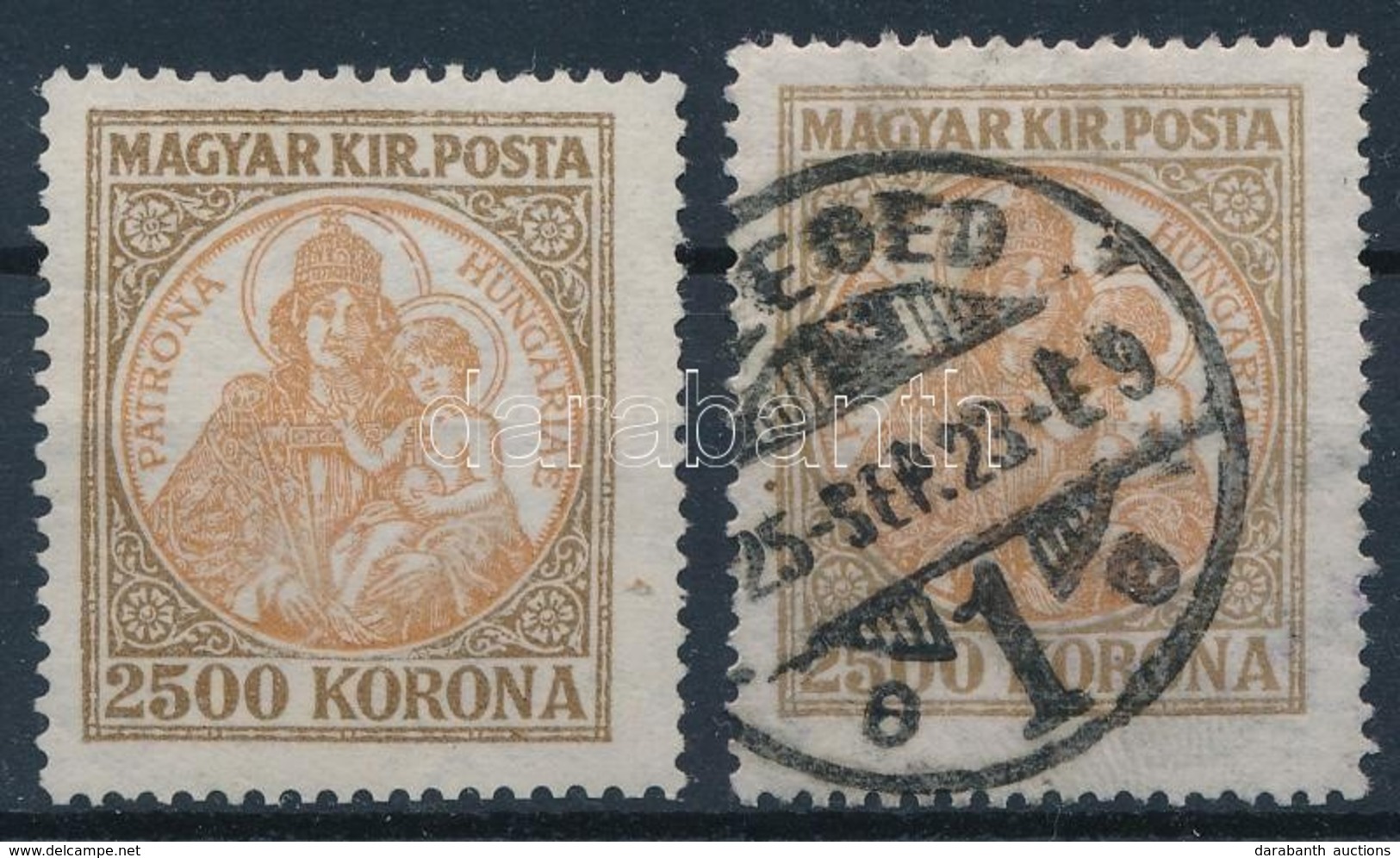 ** 1921 Koronás Madonna 2500K Kisebbre Fogazva + Támpéldány (gumihibás) - Otros & Sin Clasificación