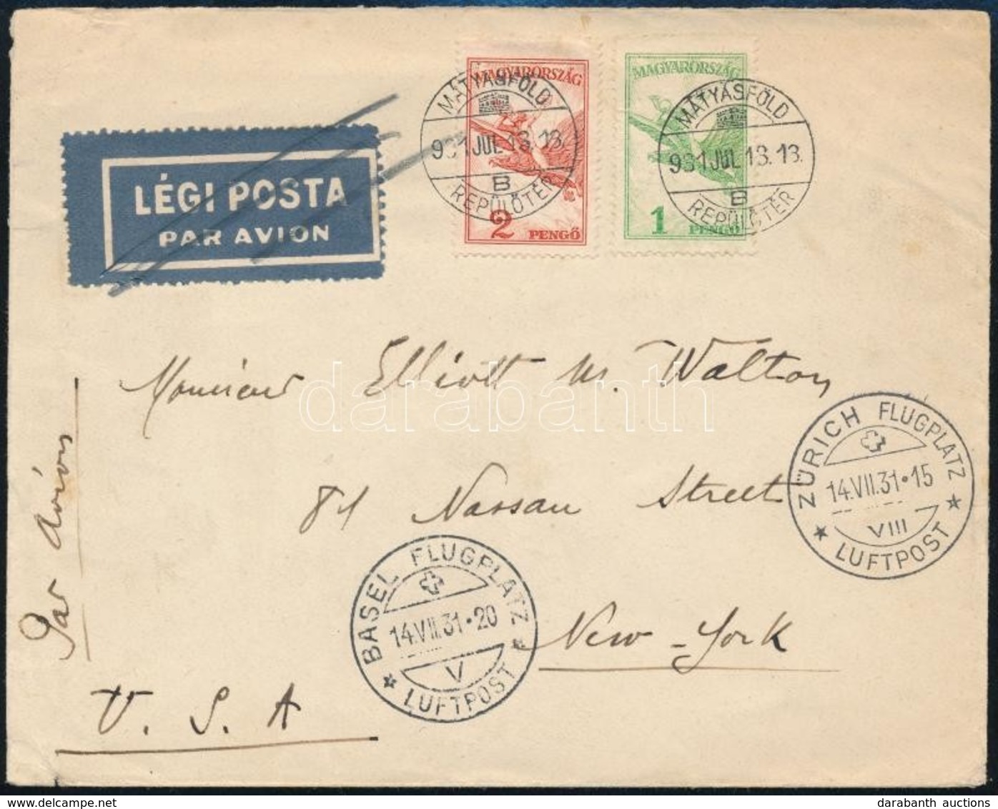 1931 Légi Levél New Yorkba / Airmail Cover To New York - Andere & Zonder Classificatie