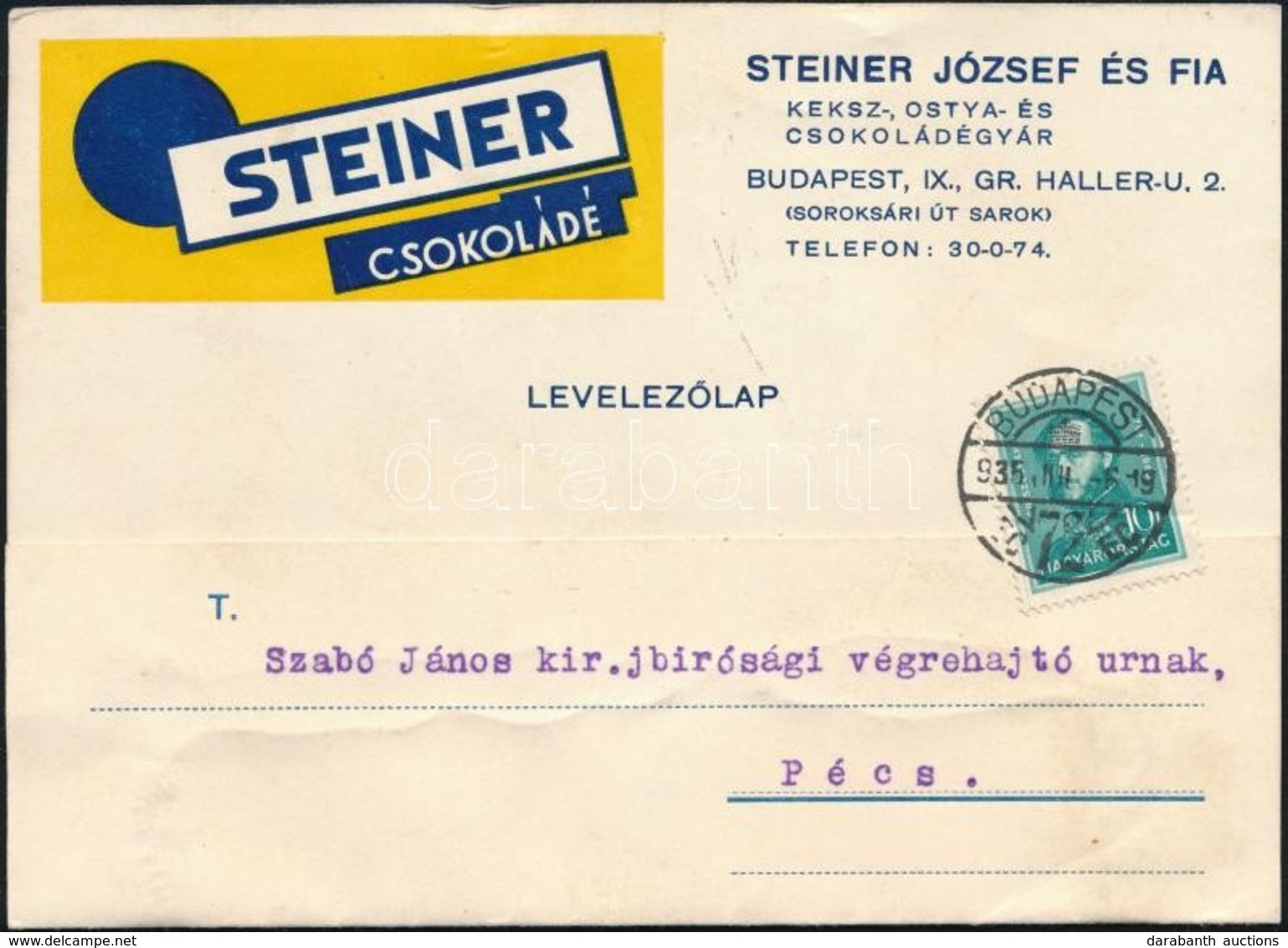 1935 Steiner Csokoládégyár Céges Levelezőlapja - Other & Unclassified