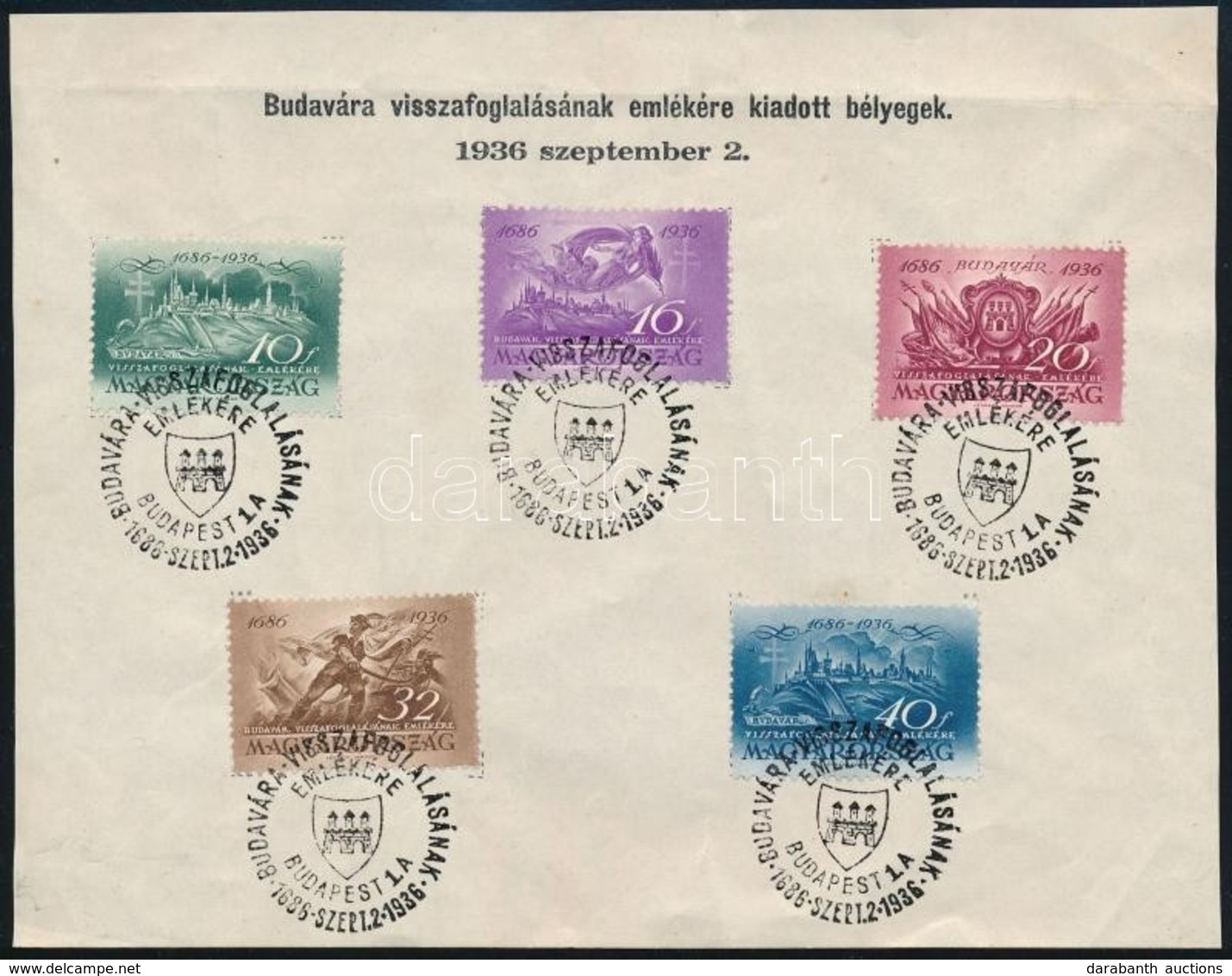 1936 Budavár Sor Lapra Ragasztva Elsőnapi Emlékbélyegzéssel - Other & Unclassified