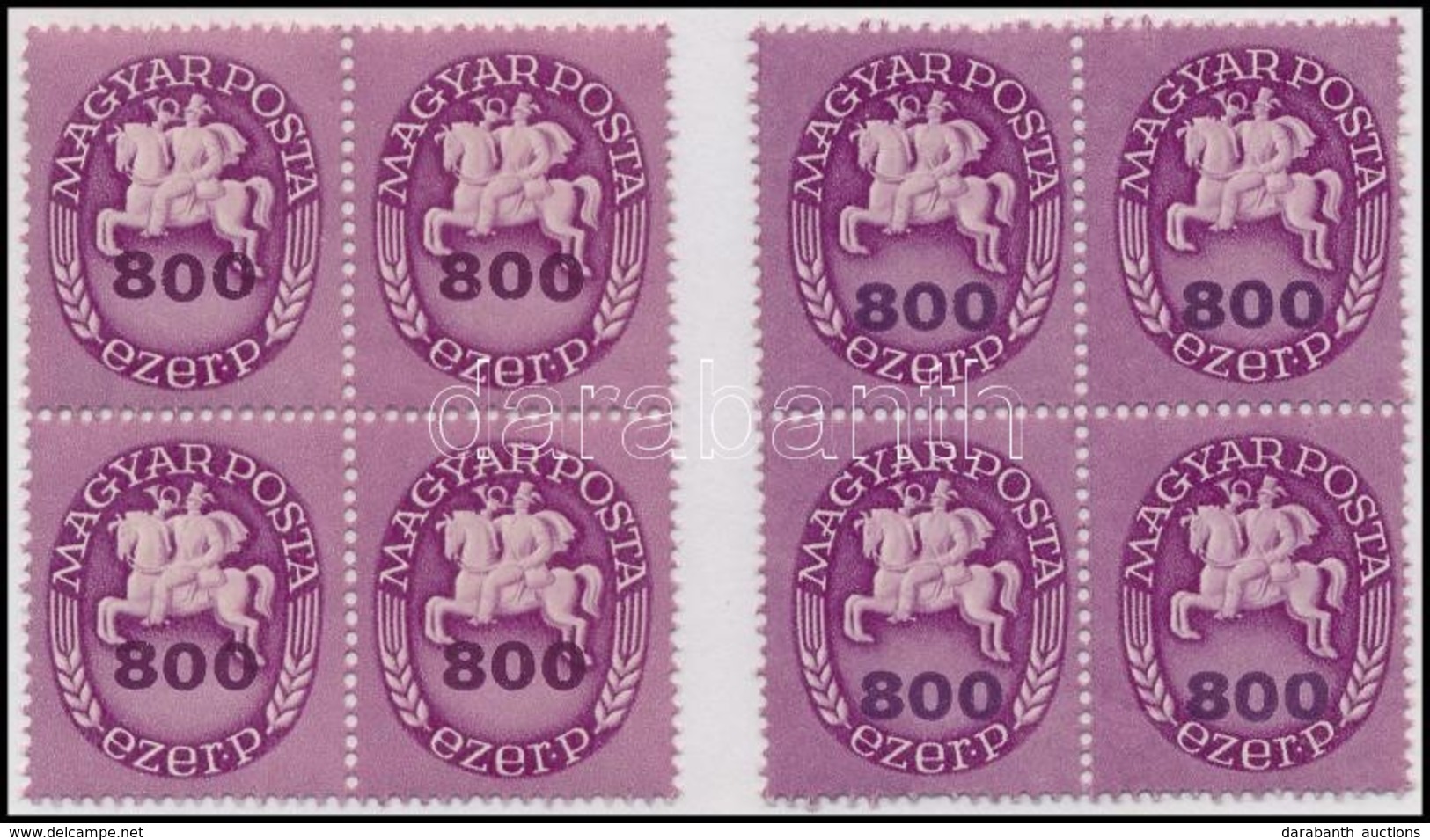 ** 1946 Lovasfutár 800ezer P 2 Db Négyestömb Eltolódott értékszámokkal - Other & Unclassified