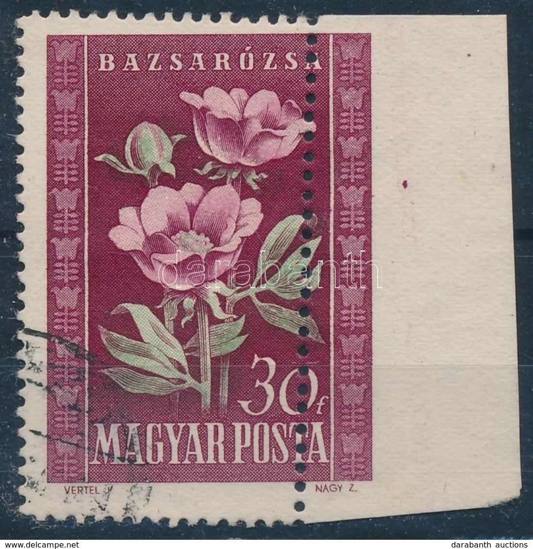 O 1950 Virág 30f ívszéli Bélyeg Látványos Elfogazással - Sonstige & Ohne Zuordnung
