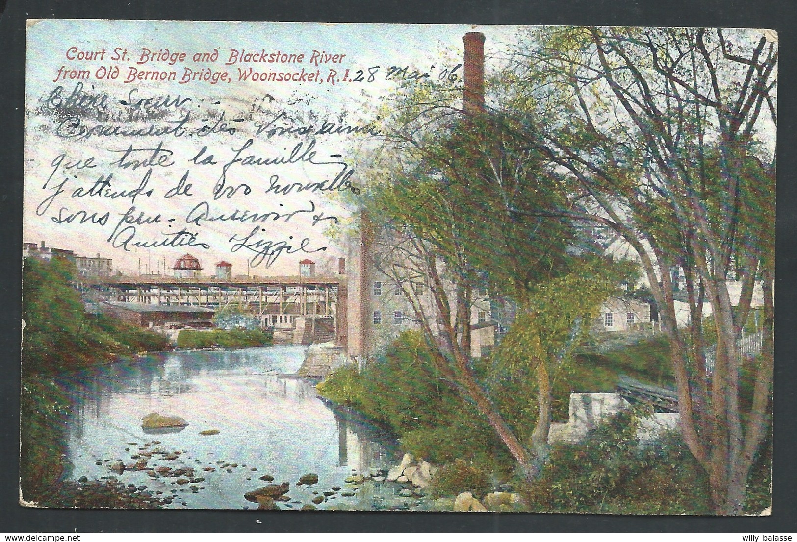 +++ CPA - Amérique - Etats Unis - Rhode Island - WOONSOCKET - Court St Bridge And Blackstone River From Old Bernon  // - Woonsocket