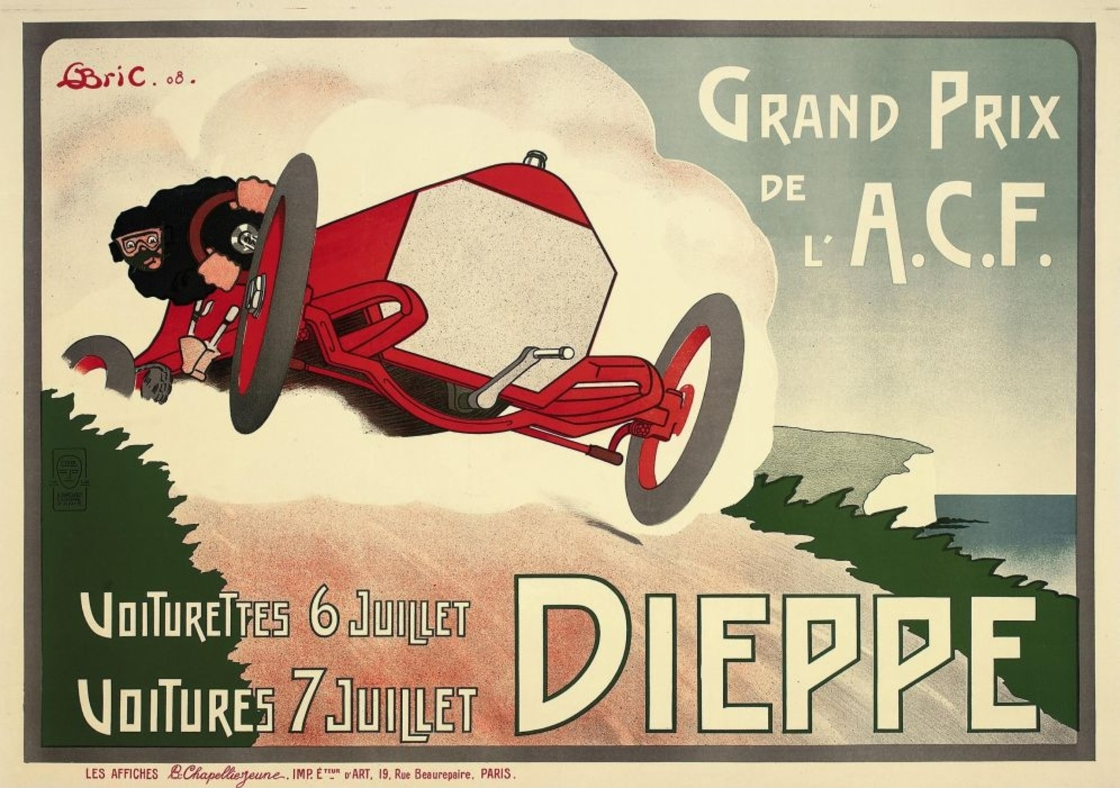 Car Automobile Grand Prix Postcard Dieppe ACF 1908 - Reproduction - Publicité