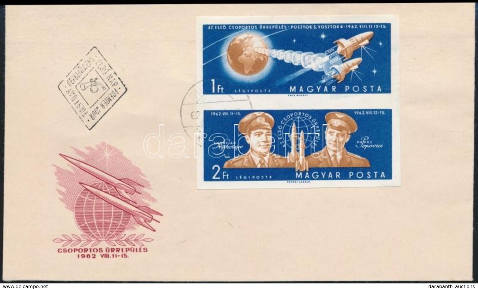 1962 Csoportos űrrepülés Vágott Bélyegpár FDC-n - Other & Unclassified