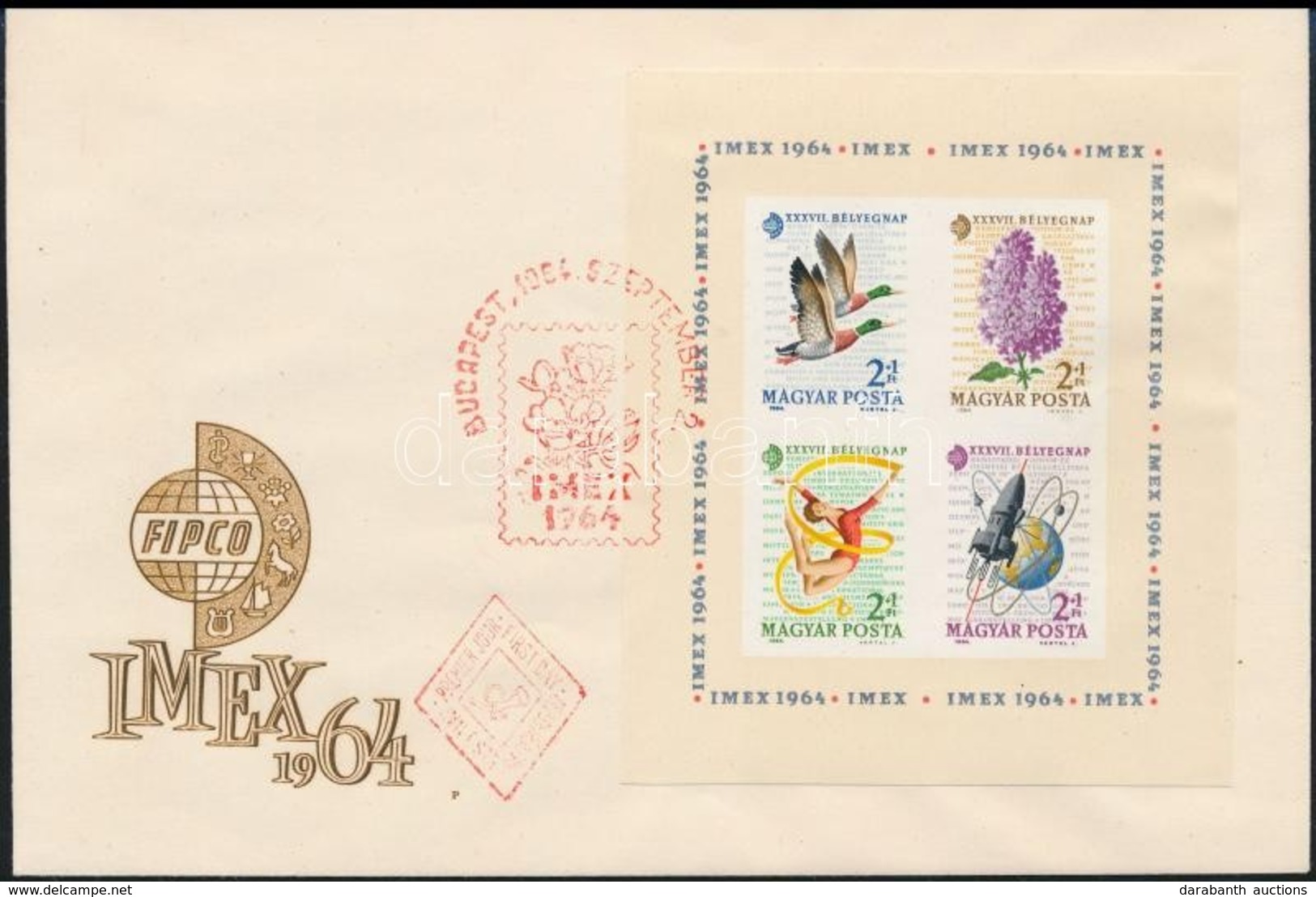 1964 Bélyegnap Vágott Blokk FDC-n Piros Alkalmi Bélyegzéssel - Autres & Non Classés