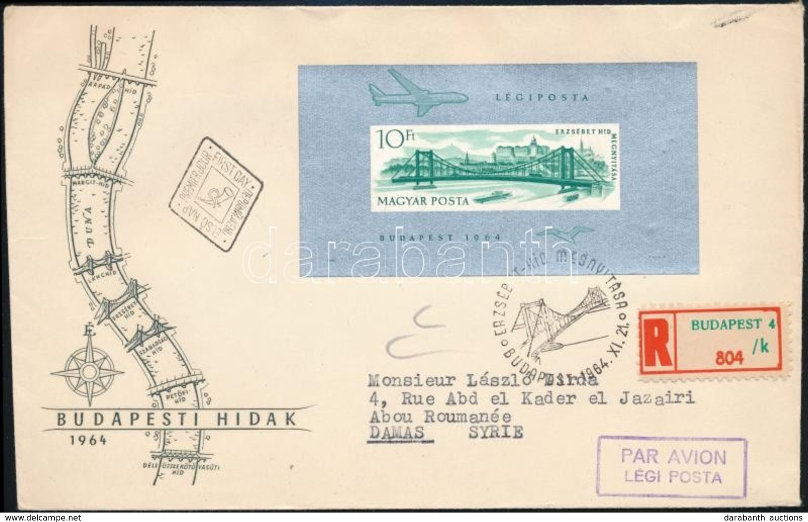 1964 Erzsébet Híd Vágott Blokk Ajánlott FDC-n (20.000) / Mi 45 Imperforate Block On Registered FDC - Otros & Sin Clasificación