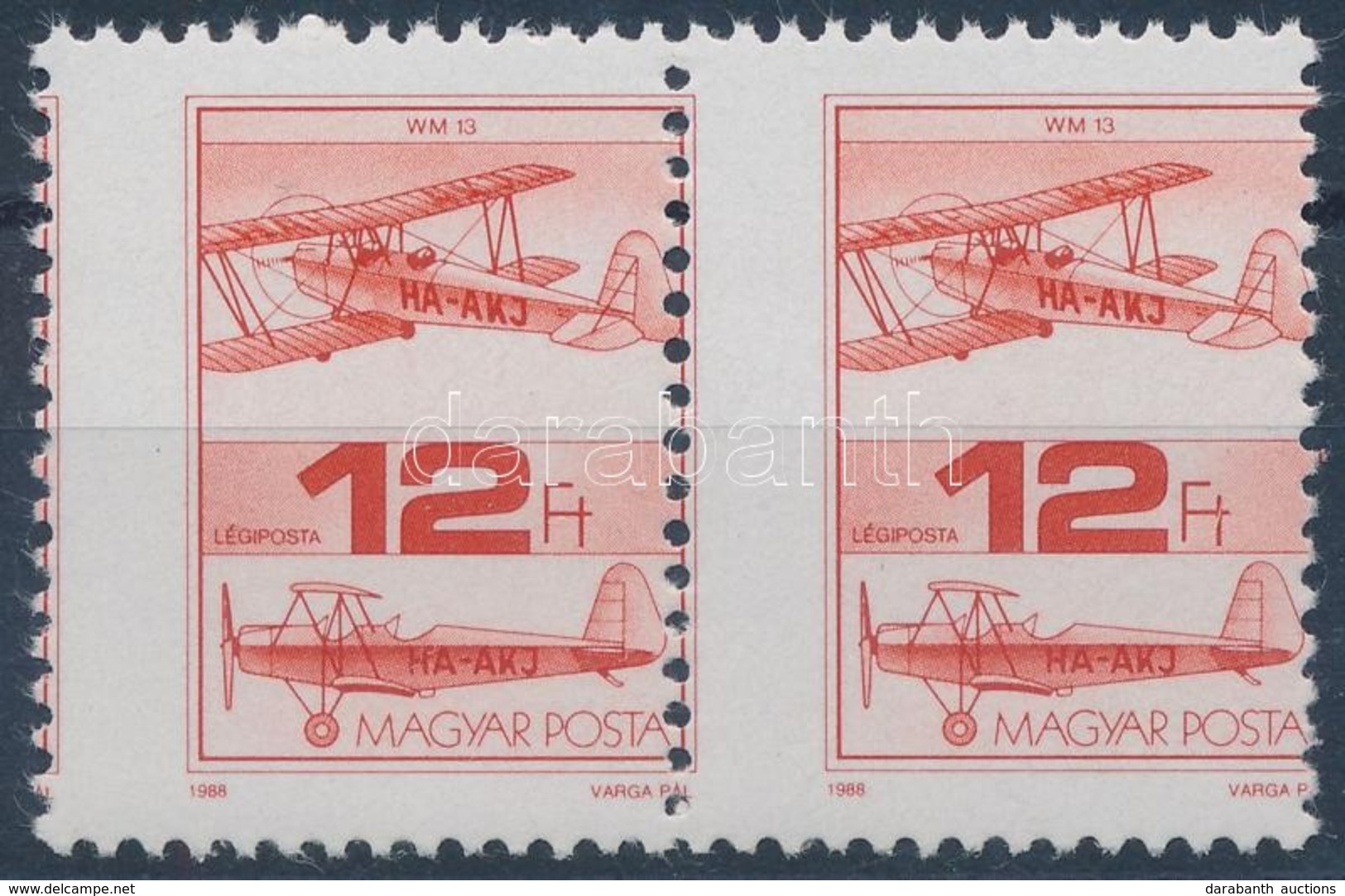 ** 1988 Repüléstörténet 12Ft Pár Képbe Fogazva / Mi 3988 Pair With Shifted Perforation - Autres & Non Classés