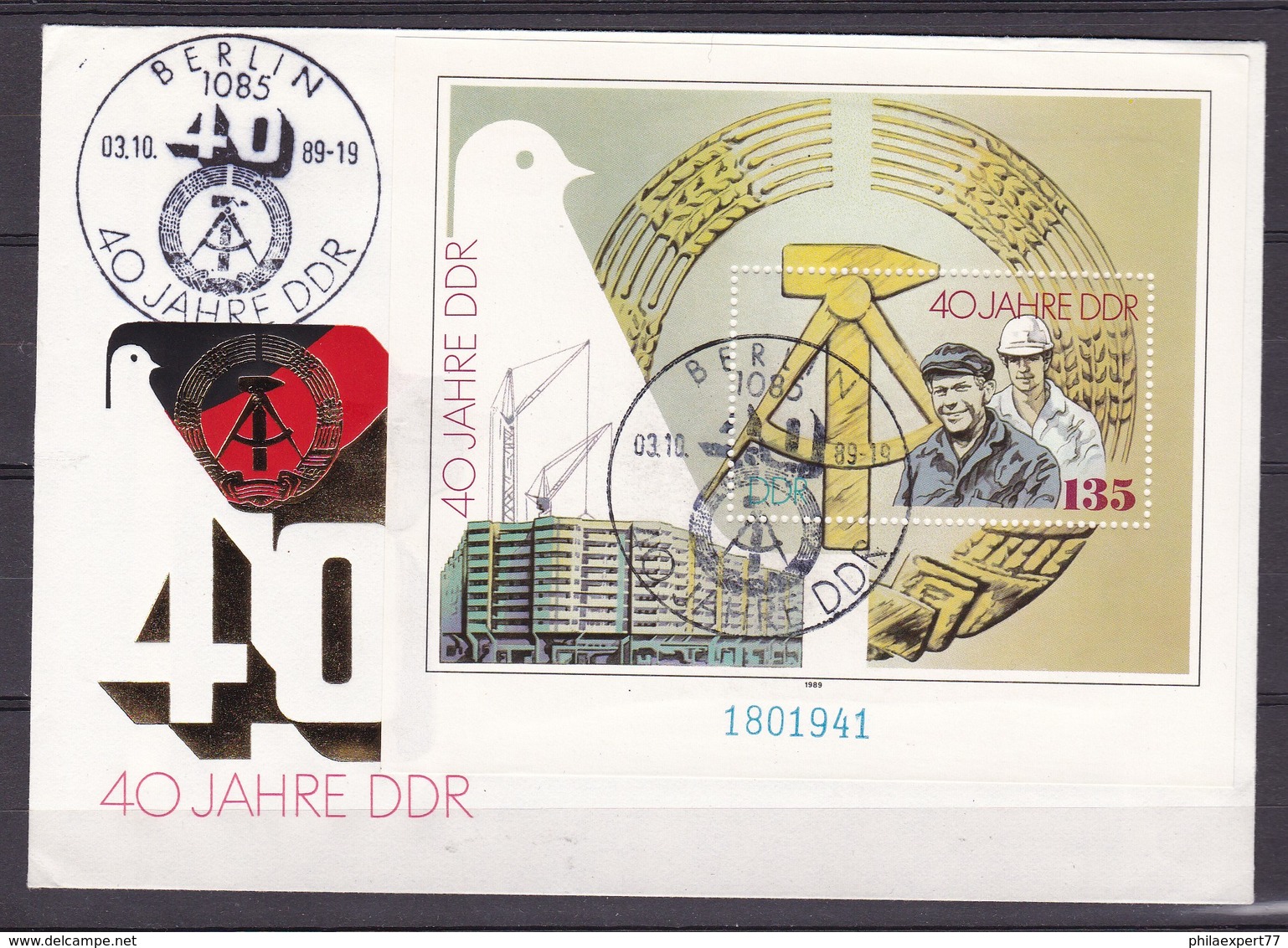 DDR - 1989 - Michel Nr. Block 100 - FDC - 20 Euro - Gebraucht