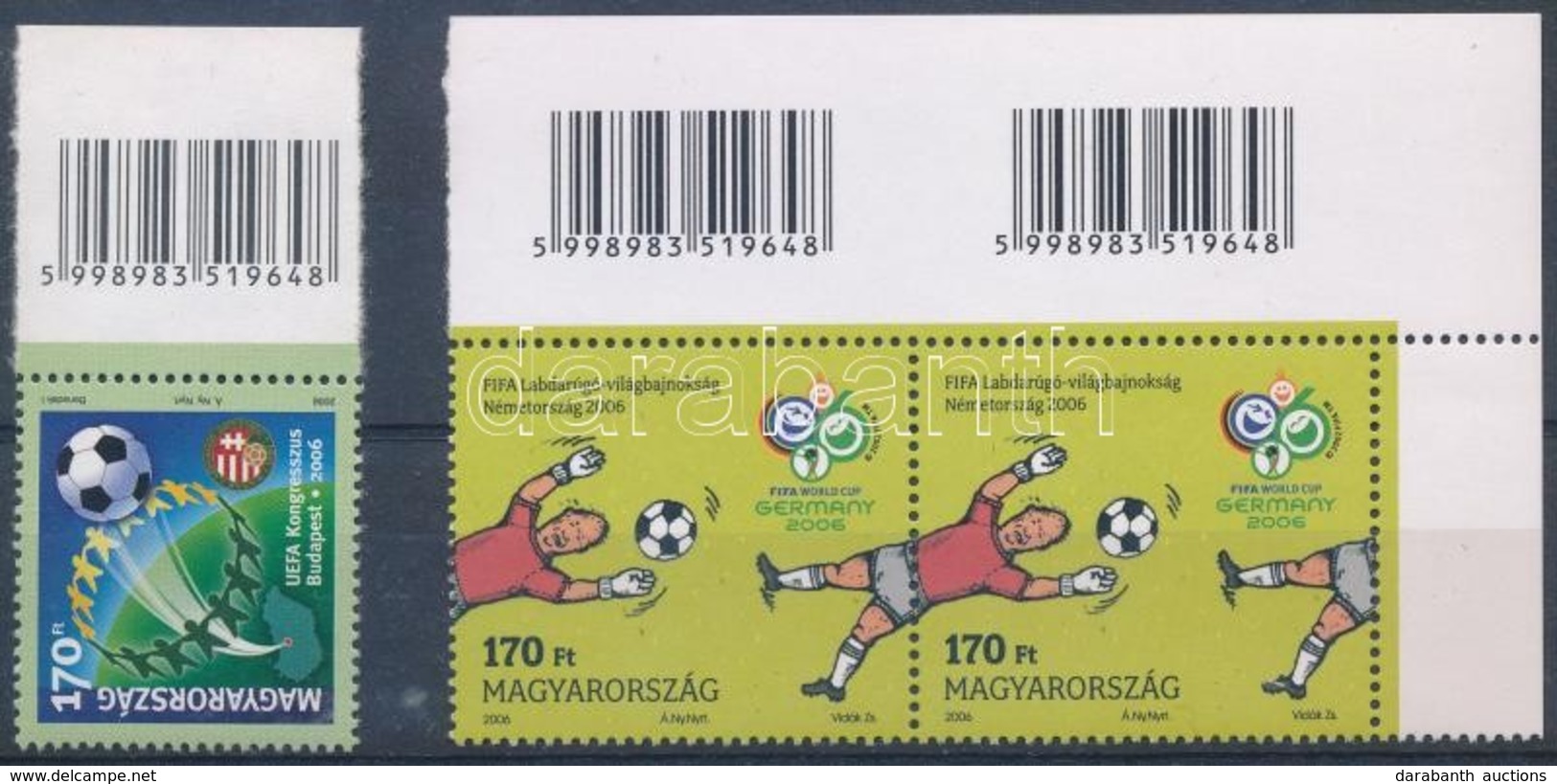 ** 2006 Labdarúgó VB ívsarki Vonalkódos Pár + UEFA Vonalkódos Bélyeg - Other & Unclassified