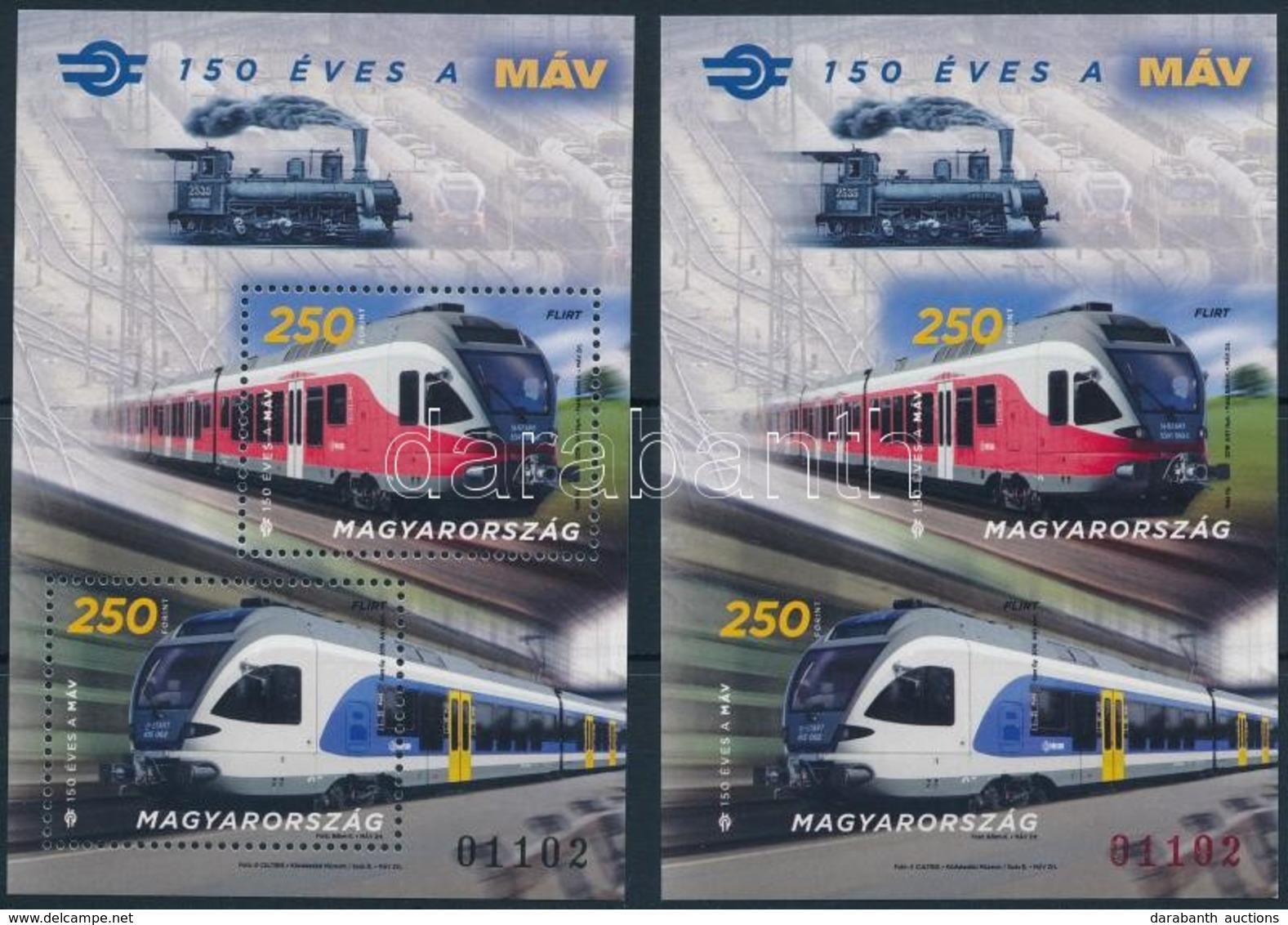 ** 2018 150 éves A MÁV Fogazott és Vágott Blokk Azonos Sorszámmal / Hungarian State Railways Perforated + Imperforate Bl - Other & Unclassified