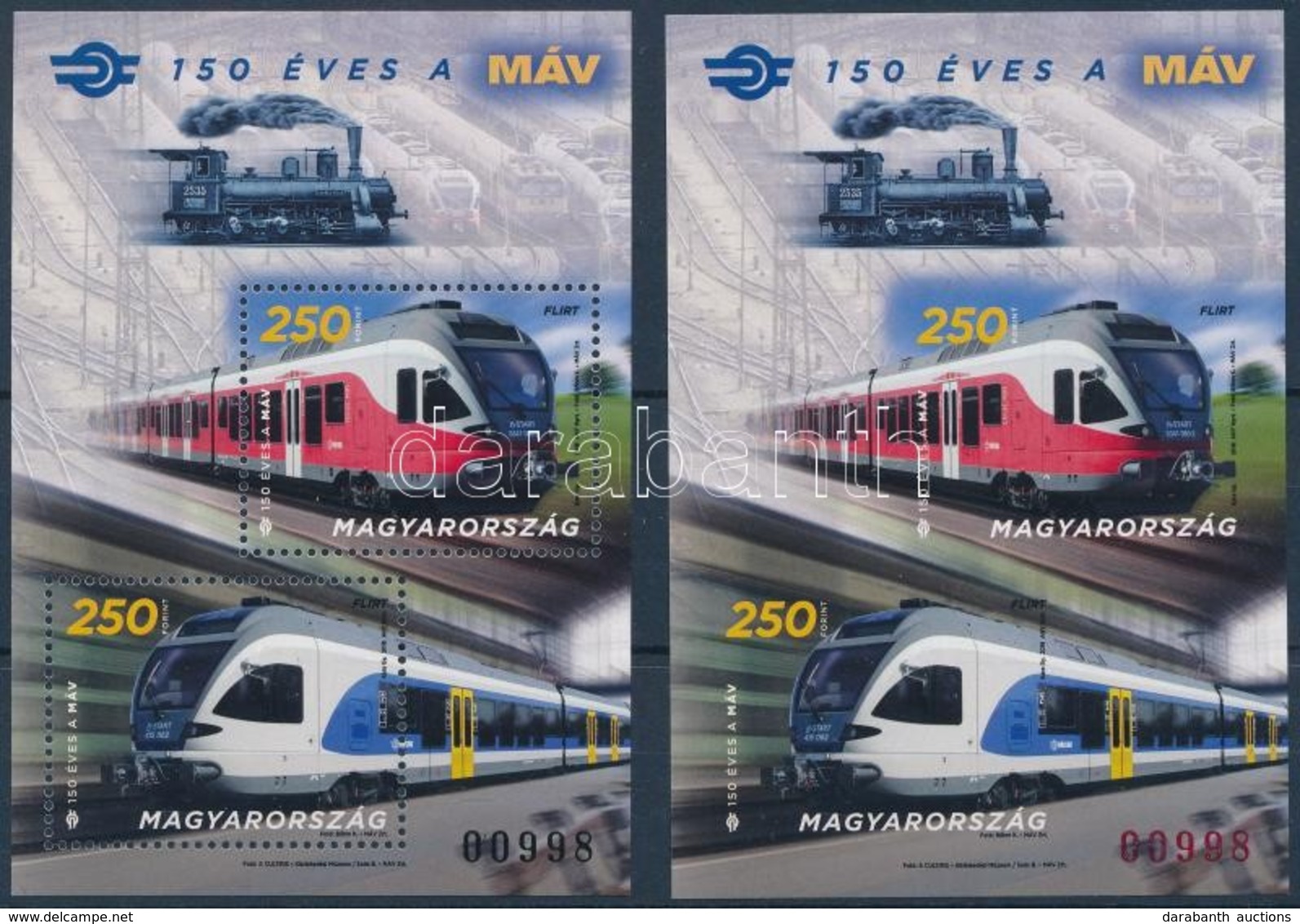 ** 2018 150 éves A MÁV Fogazott és Vágott Blokk Azonos Sorszámmal / Hungarian State Railways Perforated + Imperforate Bl - Otros & Sin Clasificación