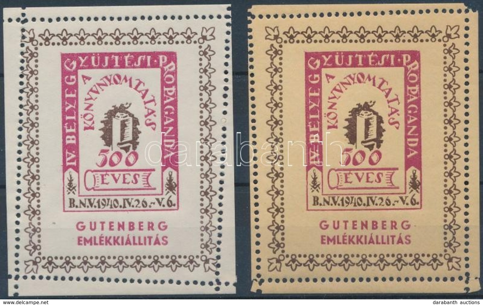 ** 1940/8aa + 8ba Gutenberg Emlékblokk Vágási és Fogazási Hibával (20.000) - Sonstige & Ohne Zuordnung