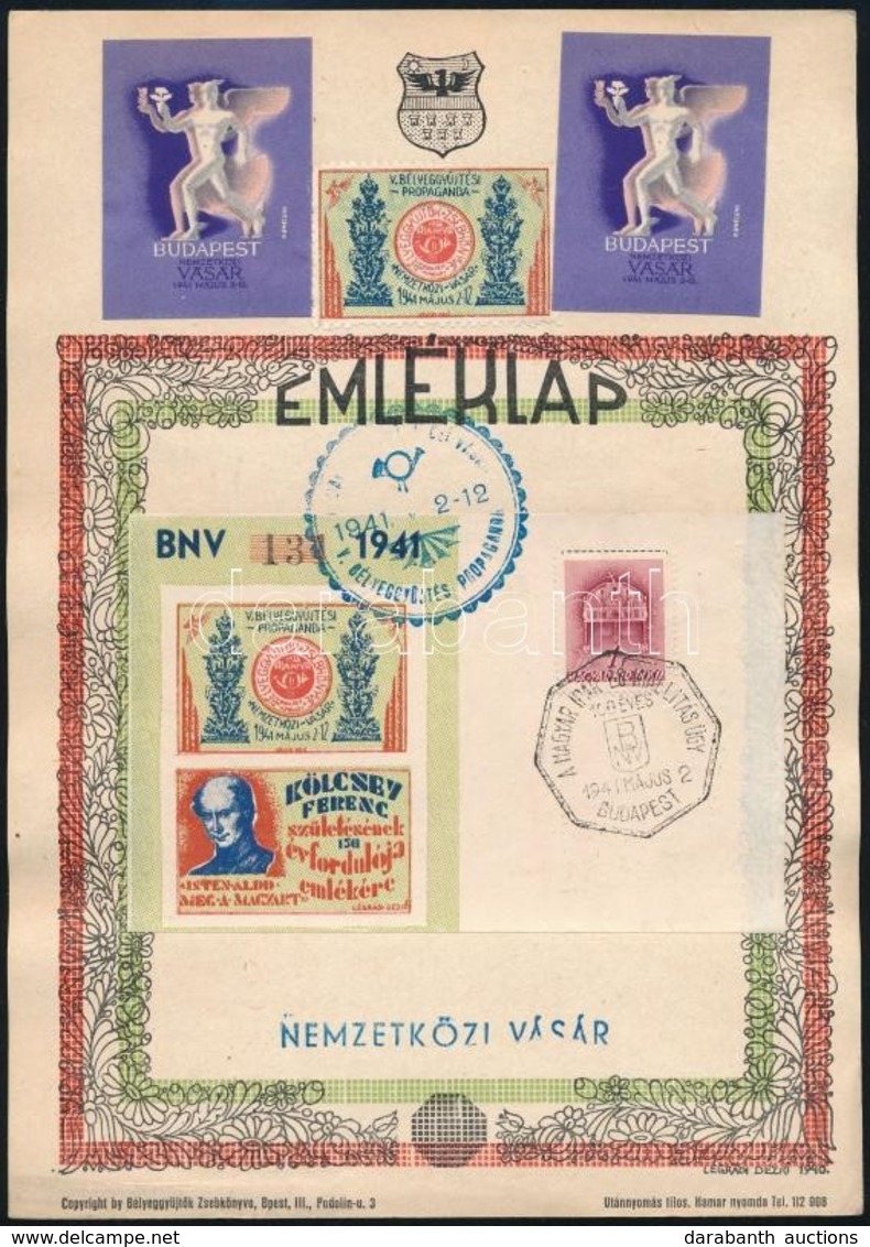 1941 Nemzetközi Vásár Emléklap Kölcsey II. Emlékívvel és Kék Alkalmi Bélyegzéssel (10.000) - Other & Unclassified