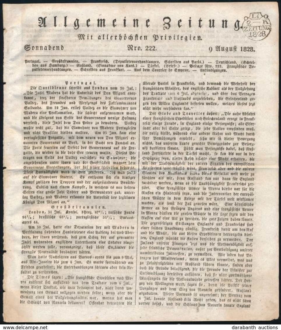 1828 Allgemeine Zeitung Szignettával - Sonstige & Ohne Zuordnung