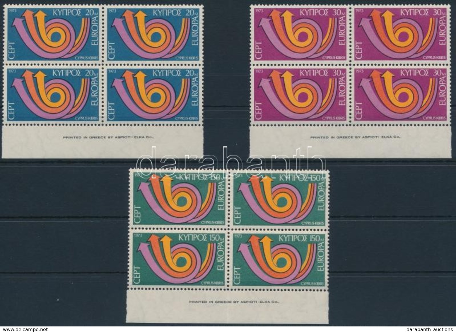 ** 1973 Europa CEPT Sor ívszéli Négyestömbökben,
Europa CEPT Art Set Margin Blocks Of 4
Mi 389-391 - Other & Unclassified