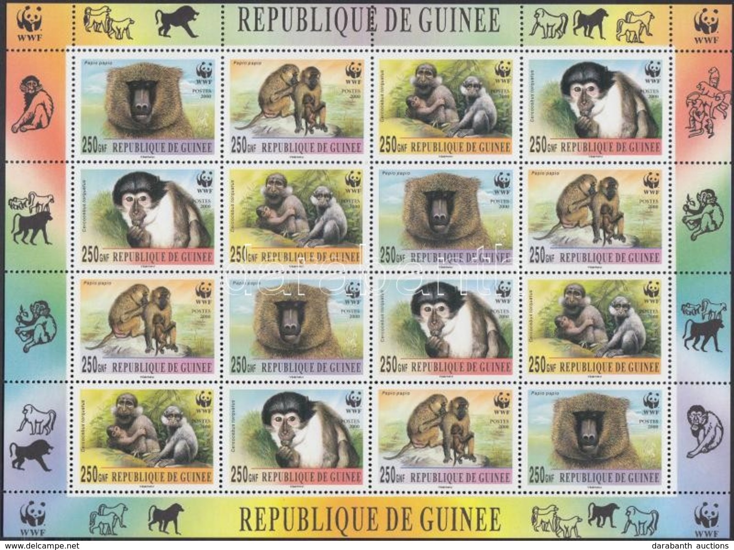 ** Guinea 2000 WWF Majmok 4 Sort Tartalmazó ívben - Other & Unclassified