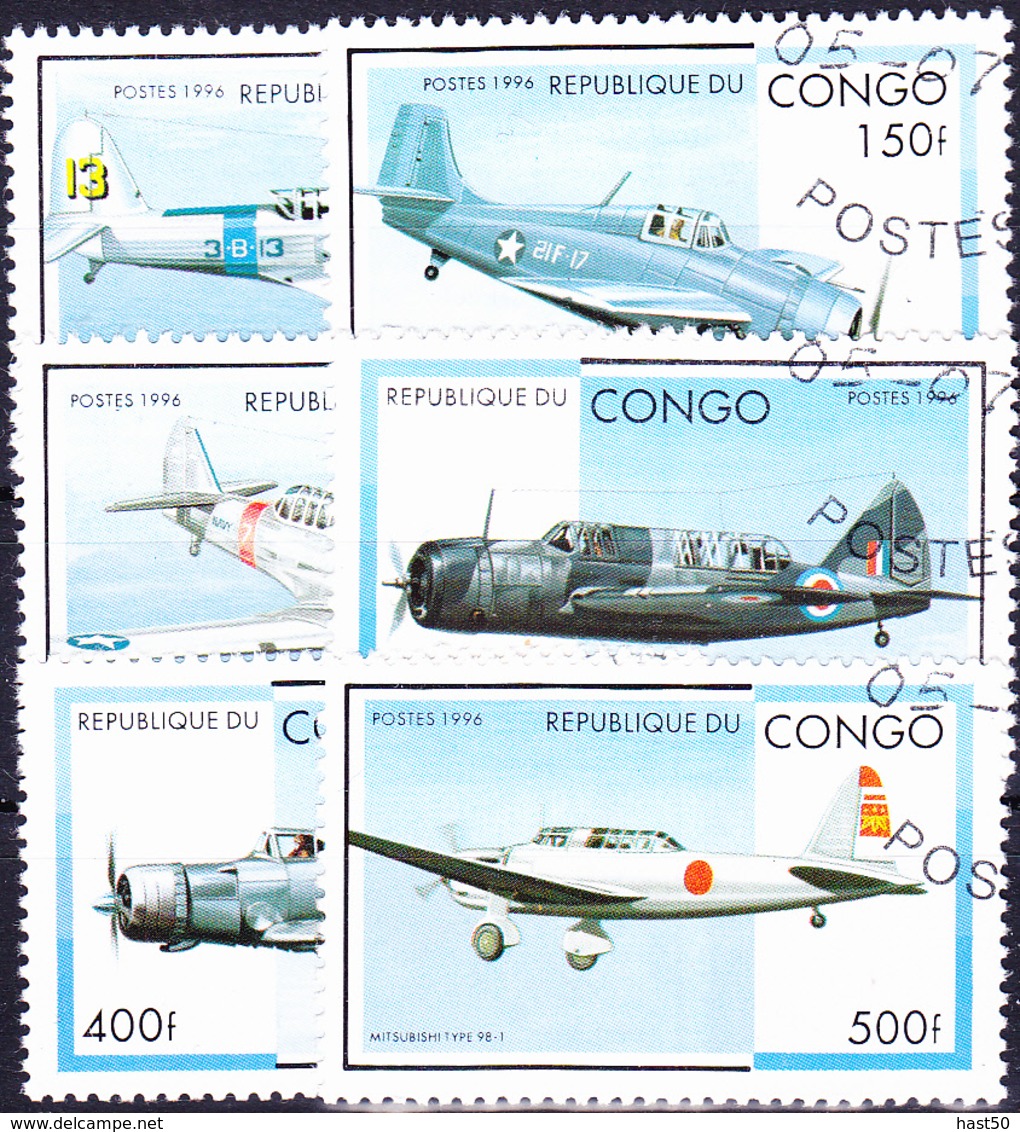 Kongo-Brazzaville - Militärflugzeuge Des Zweiten Weltkrieges (Mi.Nr.: 1484/9) 1996 - Gest Used Obl - Usati