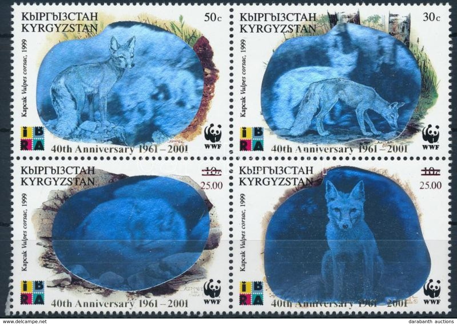 ** 2001 40 éves A WWF Felülnyomott Négyestömb Mi 249-252 - Other & Unclassified